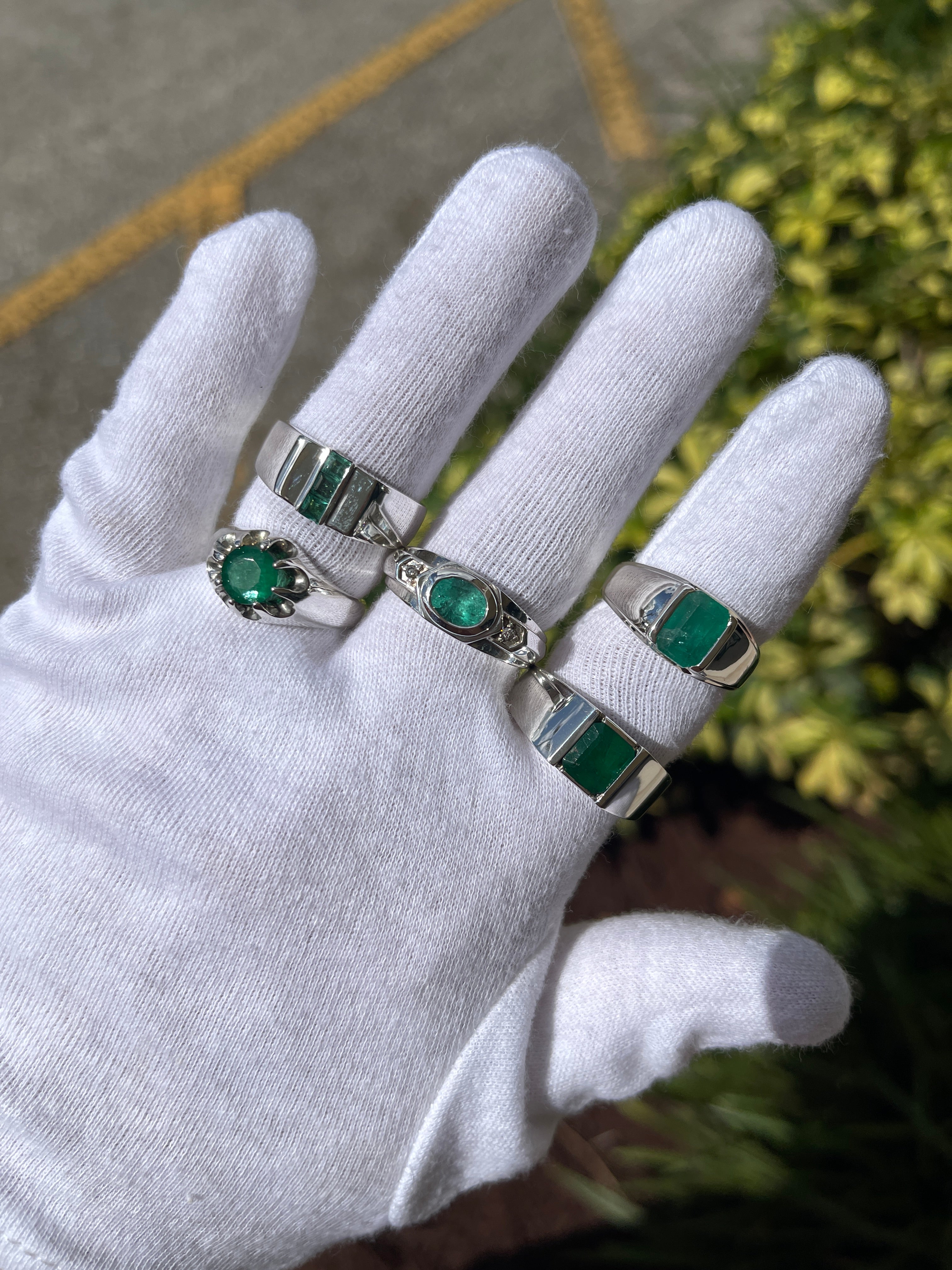 Natural Emerald Mens Ring In Sterling Silver