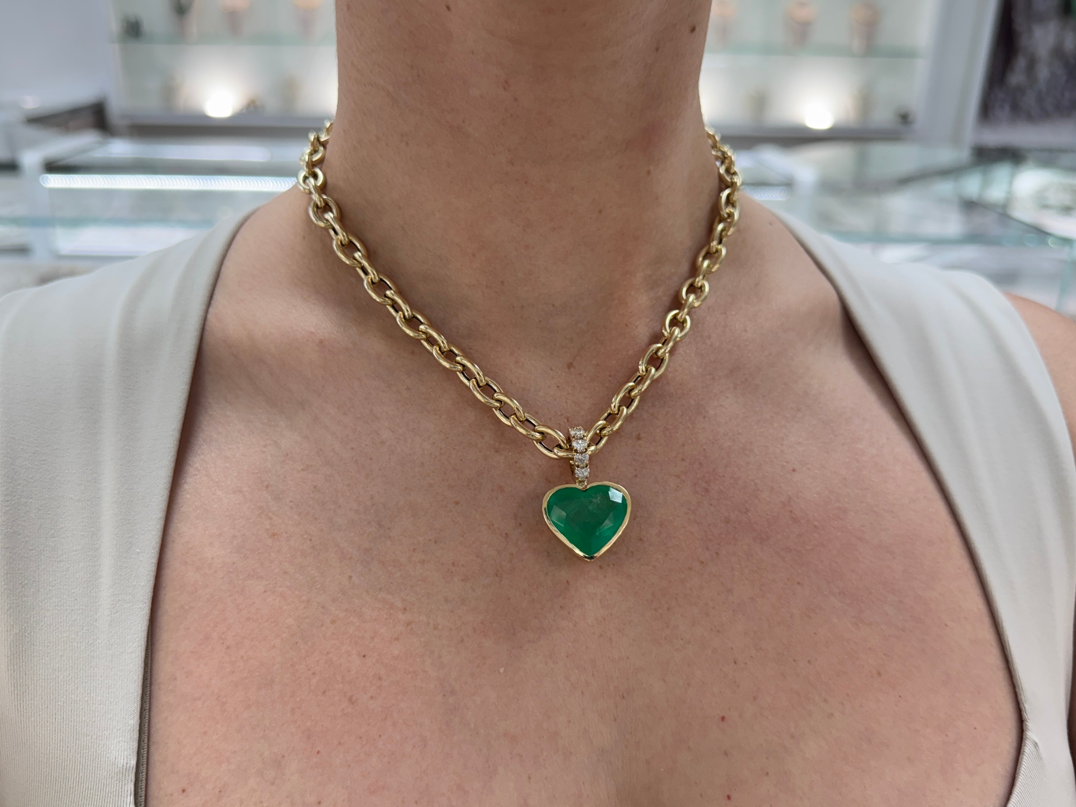 23.94tcw Rare Colombian Emearld Heart of the Ocean & Diamond Necklace 18K