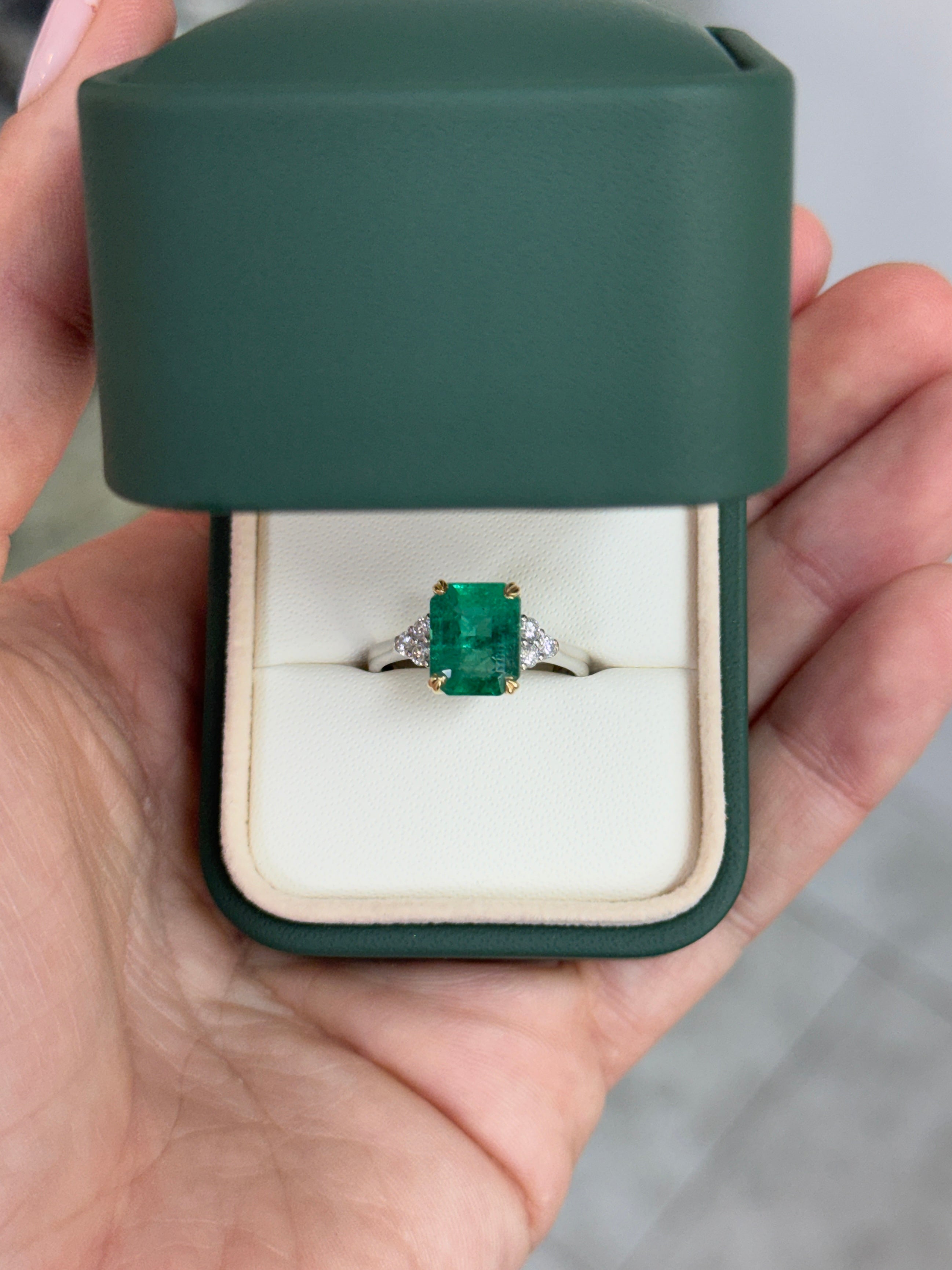 3.83tcw Natural Emerald Cut Emerald & Diamond Accent Seven Stone Engagement 14K/Plat Ring