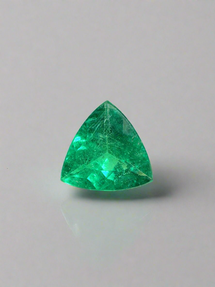 0.70 carat 6.3x6.5 Intense Bluish Green Natural Trillion Emerald