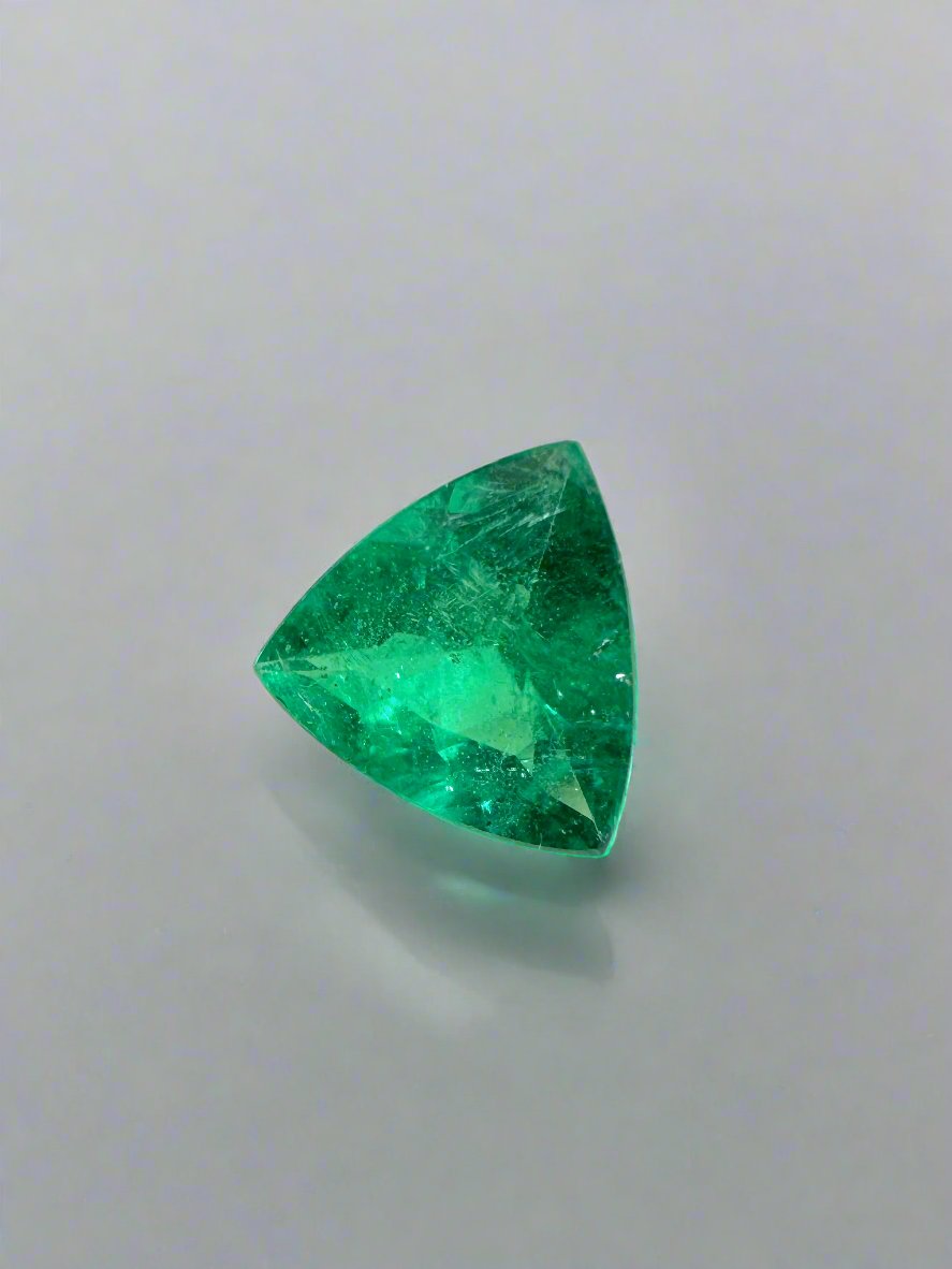 0.70 carat 6.3x6.5 Intense Bluish Green Natural Trillion Emerald