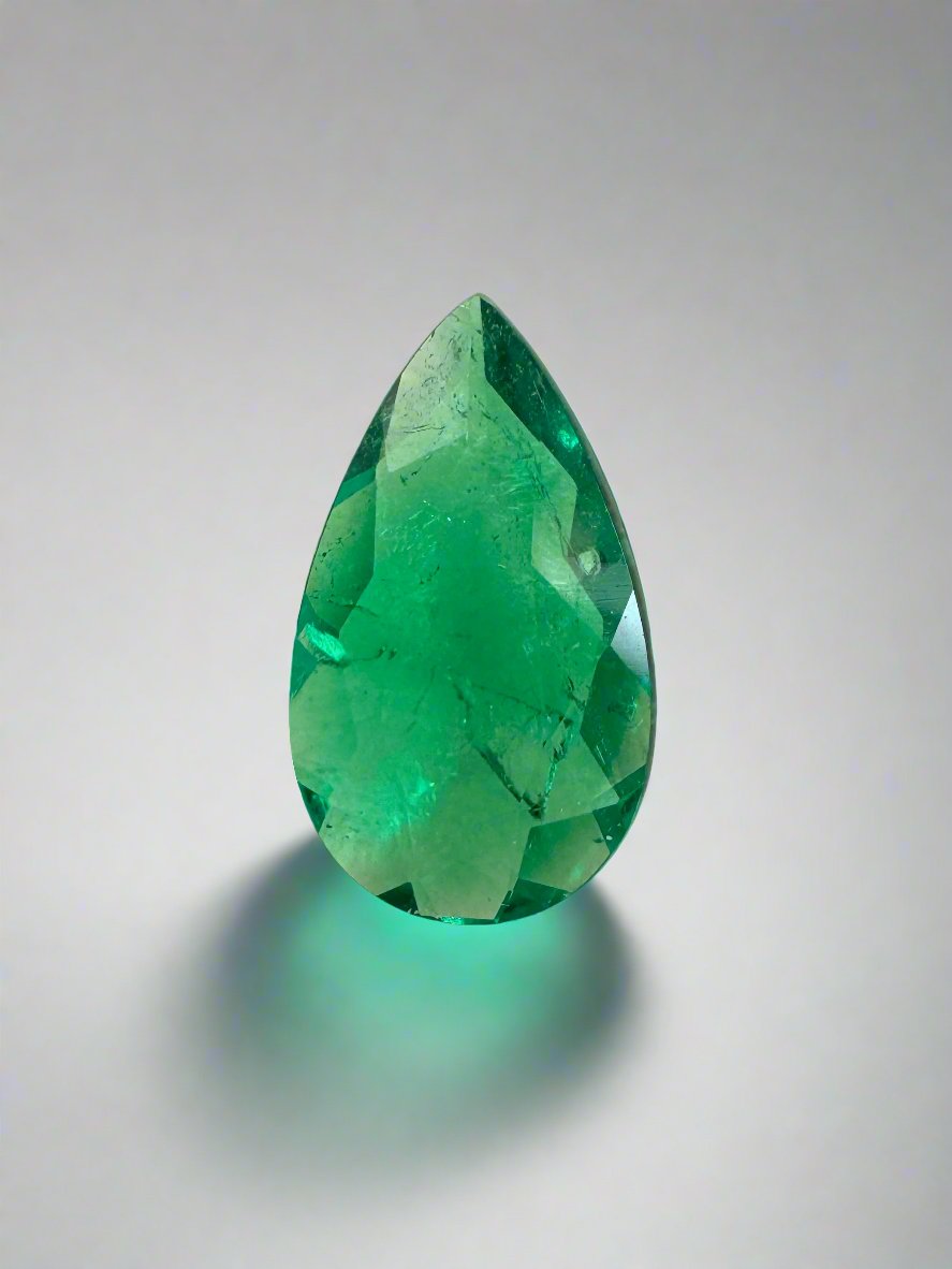 0.57 carat 9x5 Rich Green Natural Loose Colombian Emerald-Pear Cut