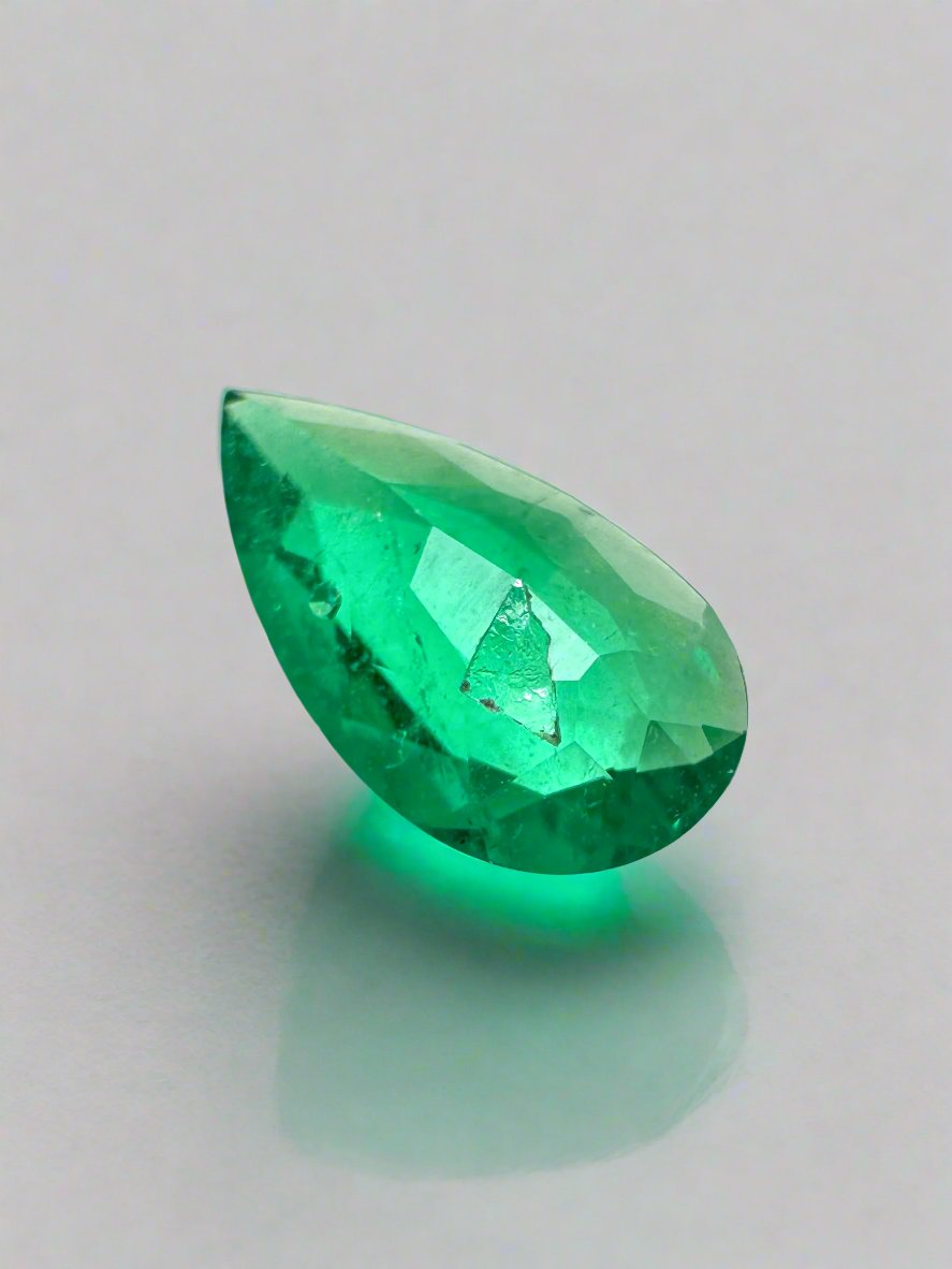 0.57 carat 9x5 Rich Green Natural Loose Colombian Emerald-Pear Cut