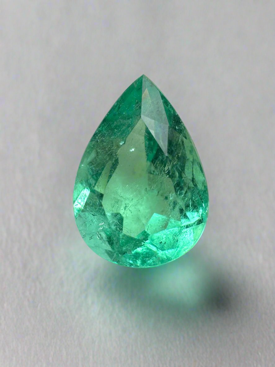 2.41 carat 10.5x7.5 Pastel Bluish Green Natural Loose Colombian Emerald-Pear Cut