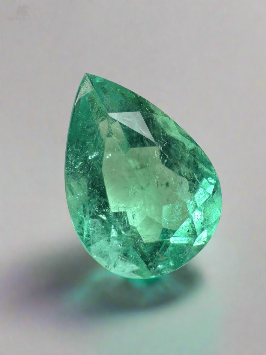 2.41 carat 10.5x7.5 Pastel Bluish Green Natural Loose Colombian Emerald-Pear Cut