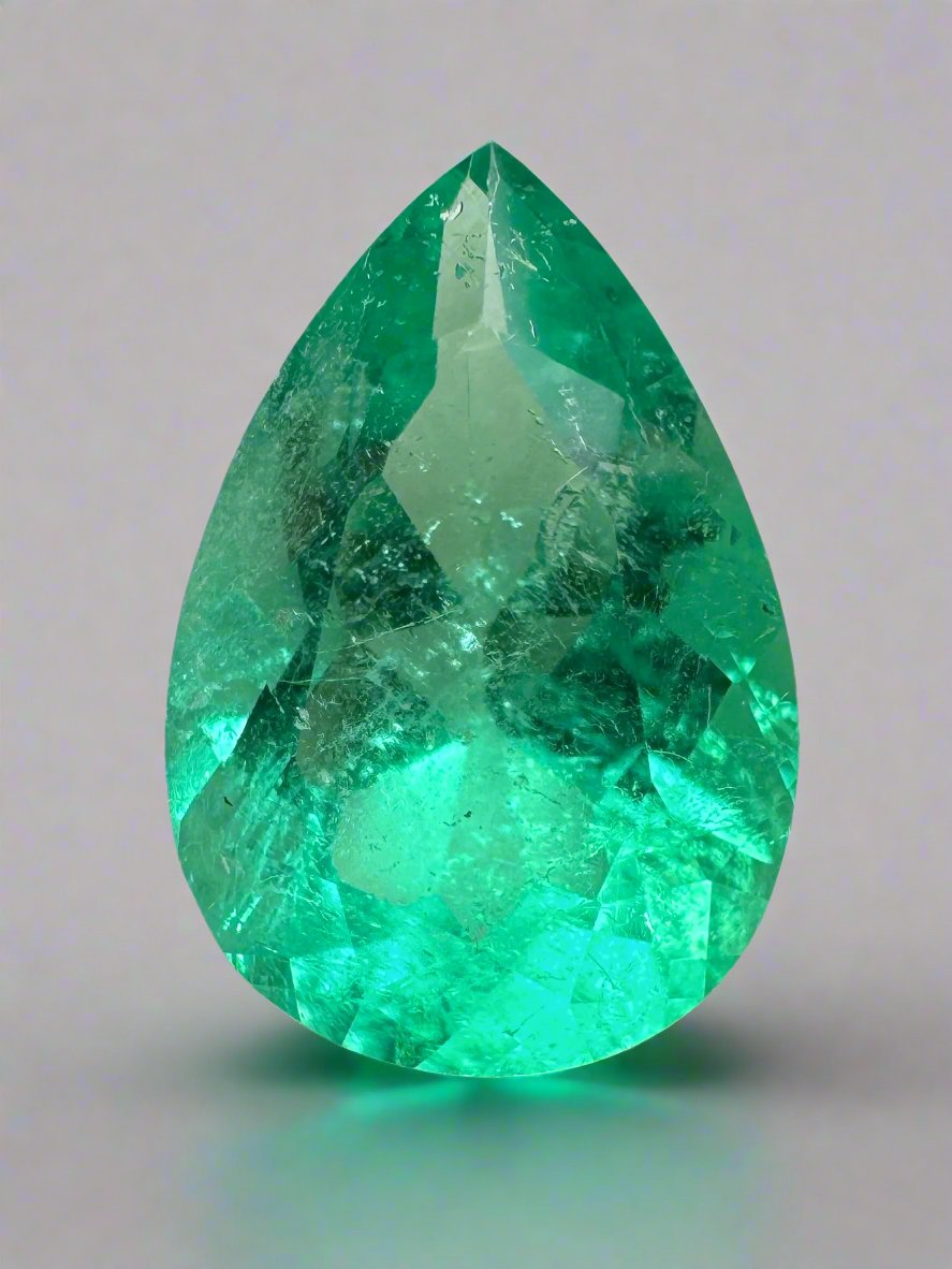 2.95 carat 12.5x8.5 Medium Green Natural Loose Colombian Emerald-Pear Cut