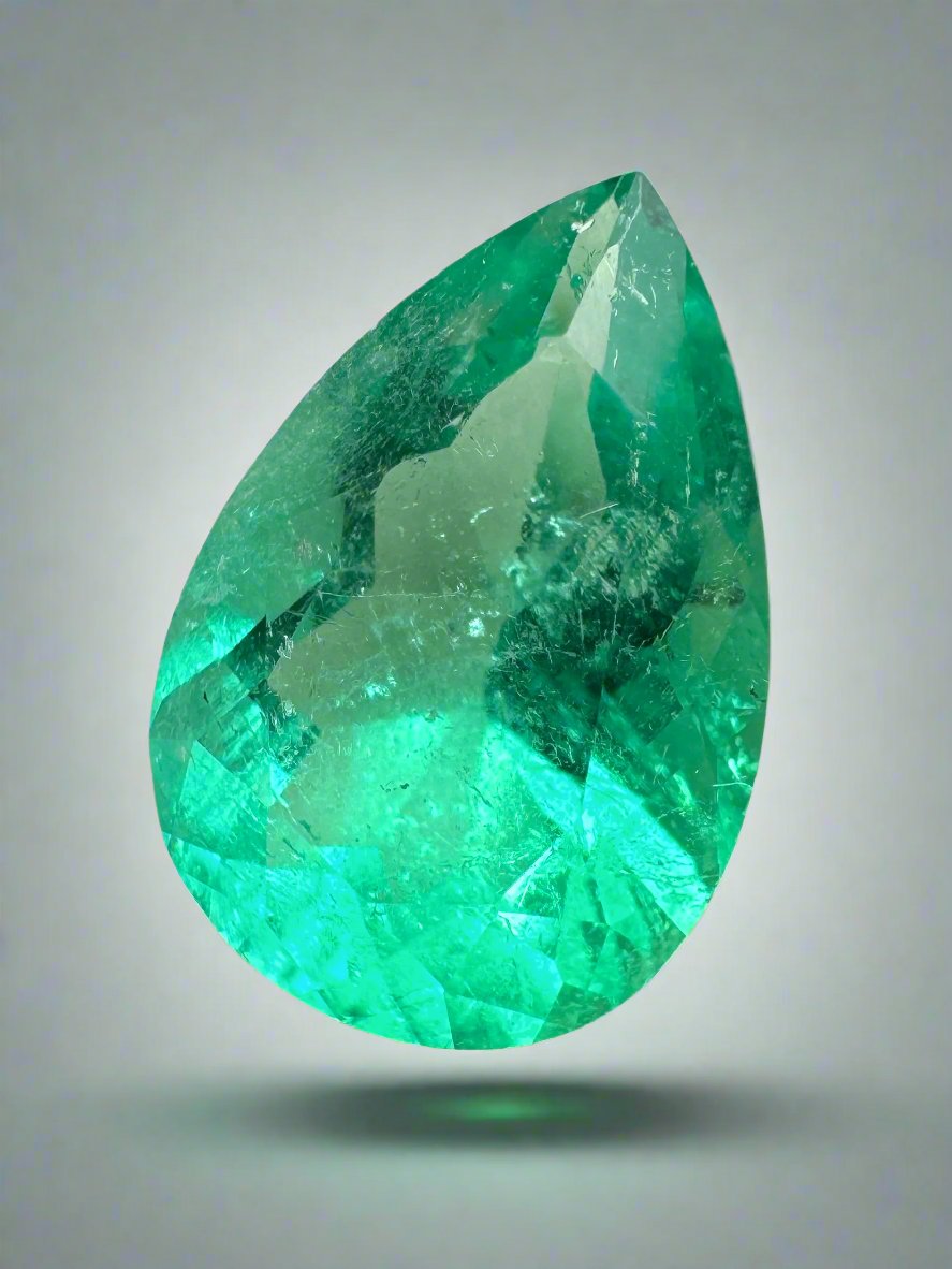 2.95 carat 12.5x8.5 Medium Green Natural Loose Colombian Emerald-Pear Cut