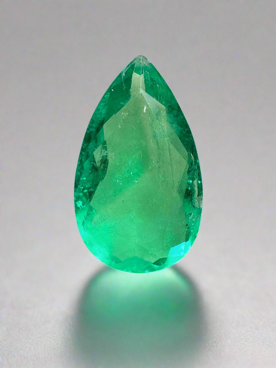 3.10 carat 14.5x8.5 Spready Yellowish Green Natural Loose Colombian Emerald-Pear Cut