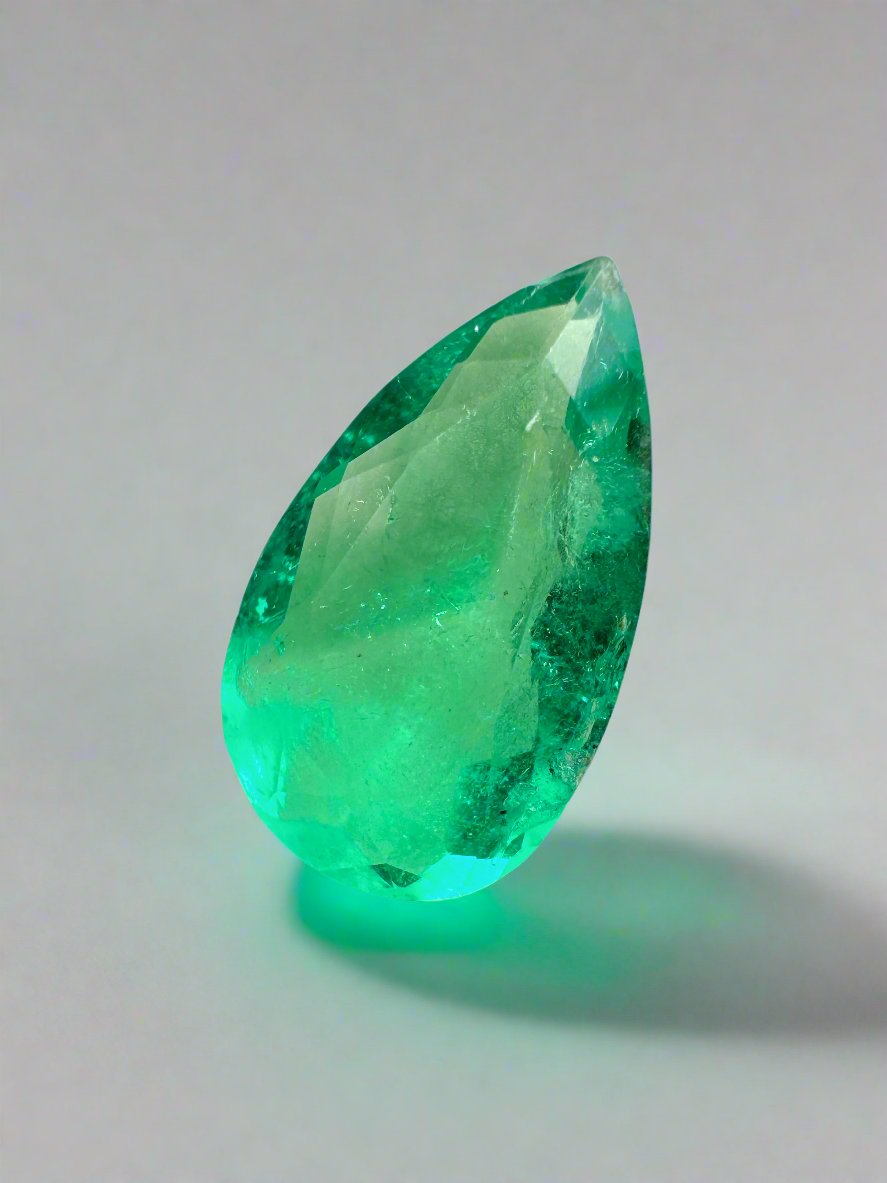 3.10 carat 14.5x8.5 Spready Yellowish Green Natural Loose Colombian Emerald-Pear Cut