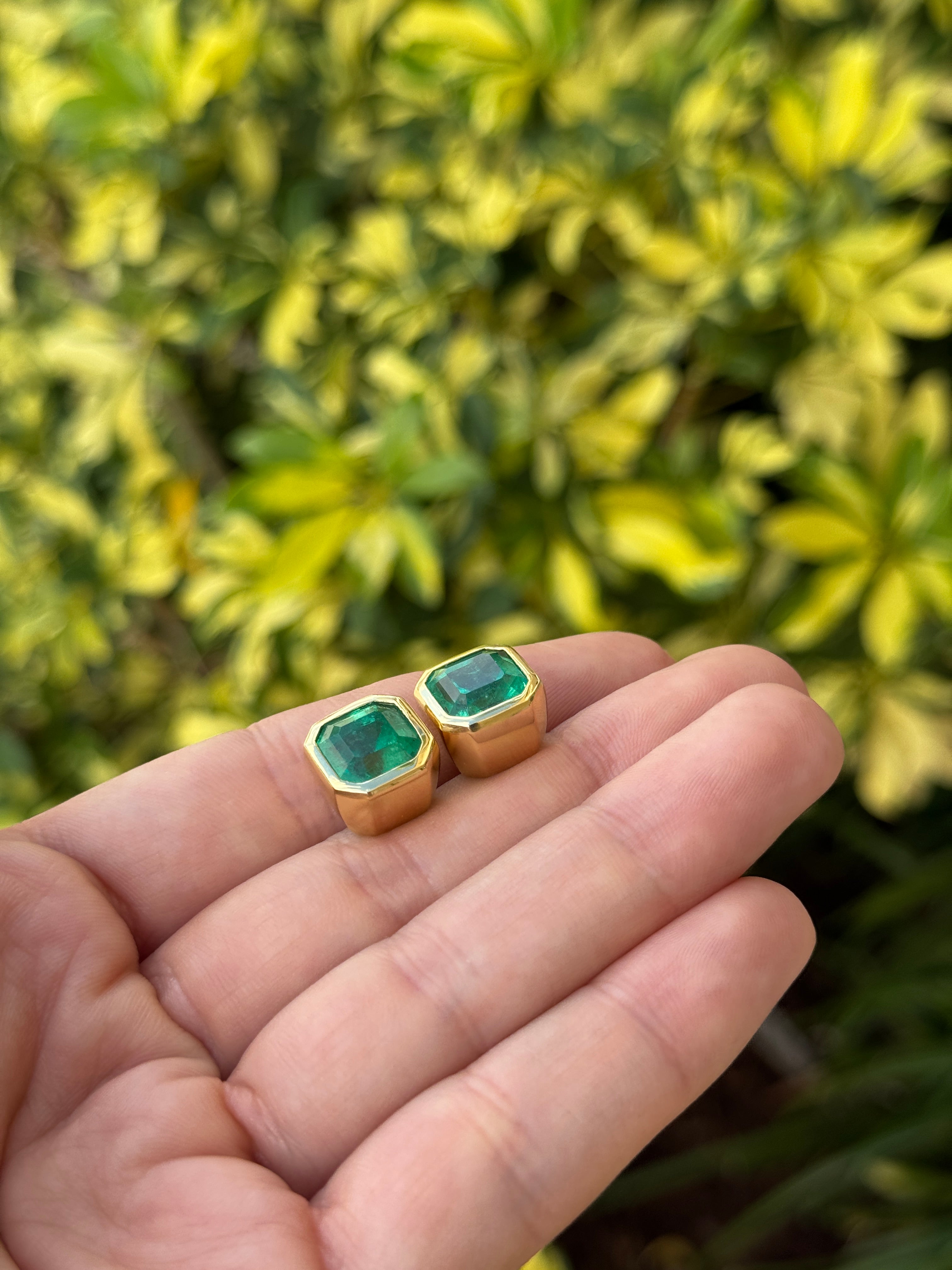 10.35tcw AAA+ RARE FIND Asscher Cut Colombian Emerald Bezel Set Studs 18K