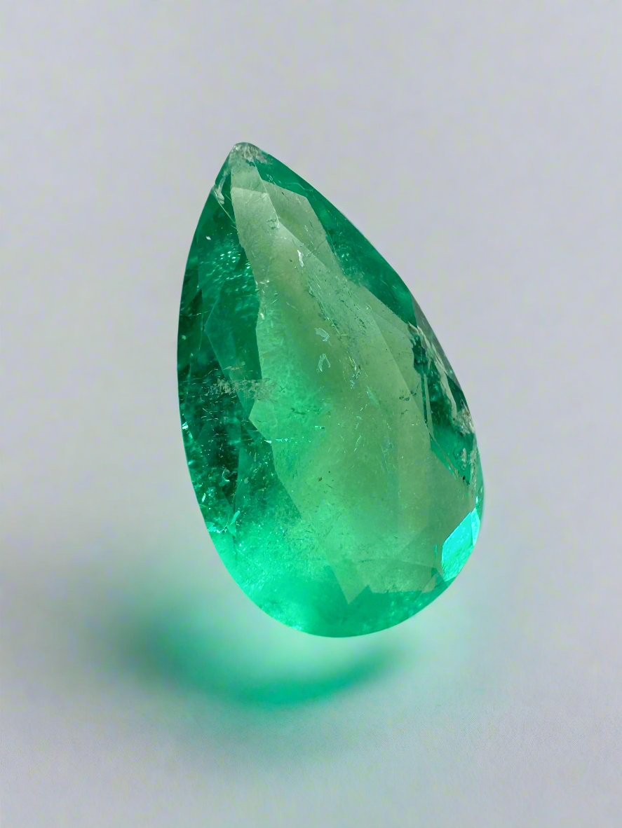 3.10 carat 14.5x8.5 Spready Yellowish Green Natural Loose Colombian Emerald-Pear Cut