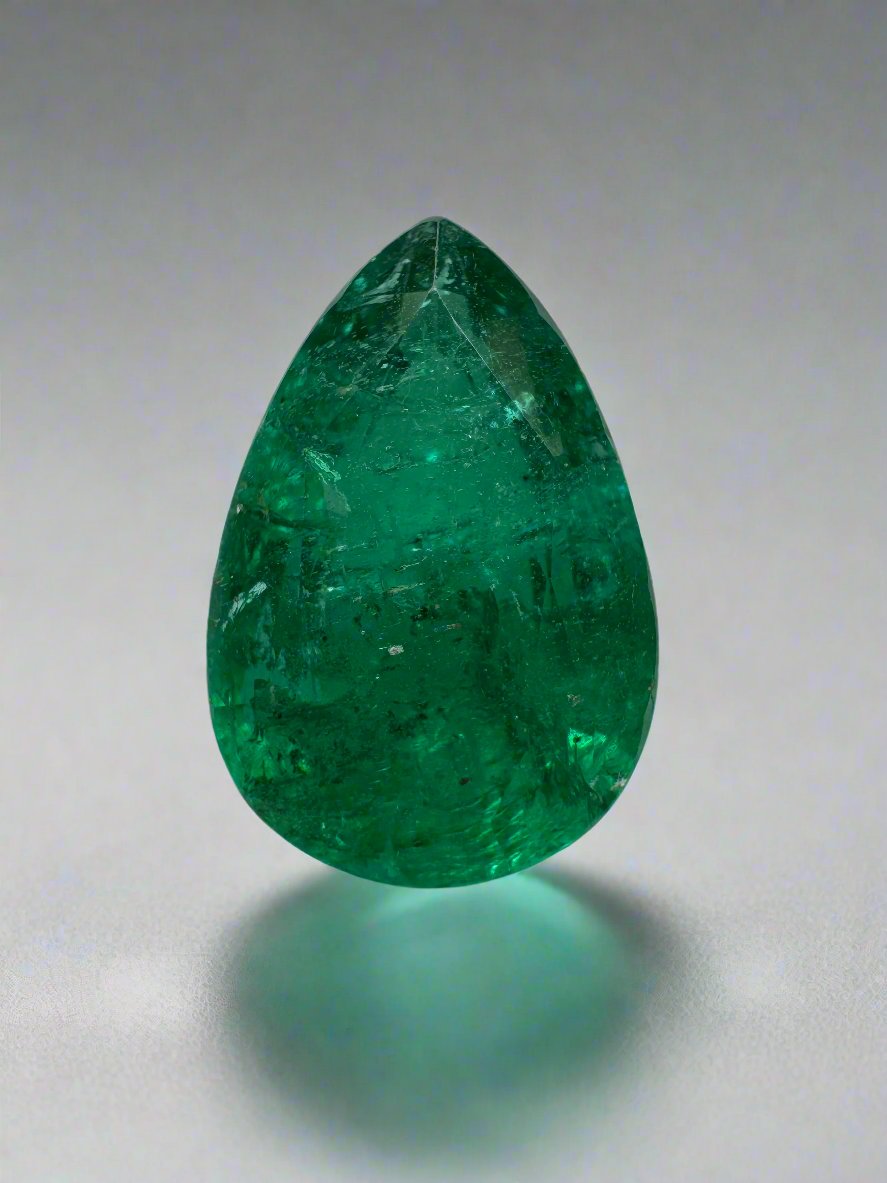 5.10 carat 14x9.6 Deep Green Natural Loose Emerald-Pear Cut