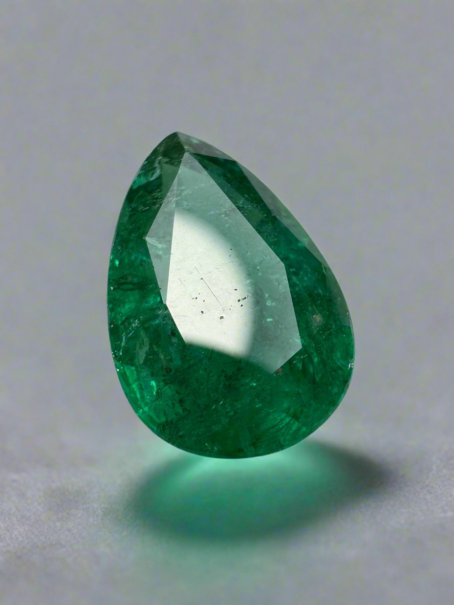 5.10 carat 14x9.6 Deep Green Natural Loose Emerald-Pear Cut