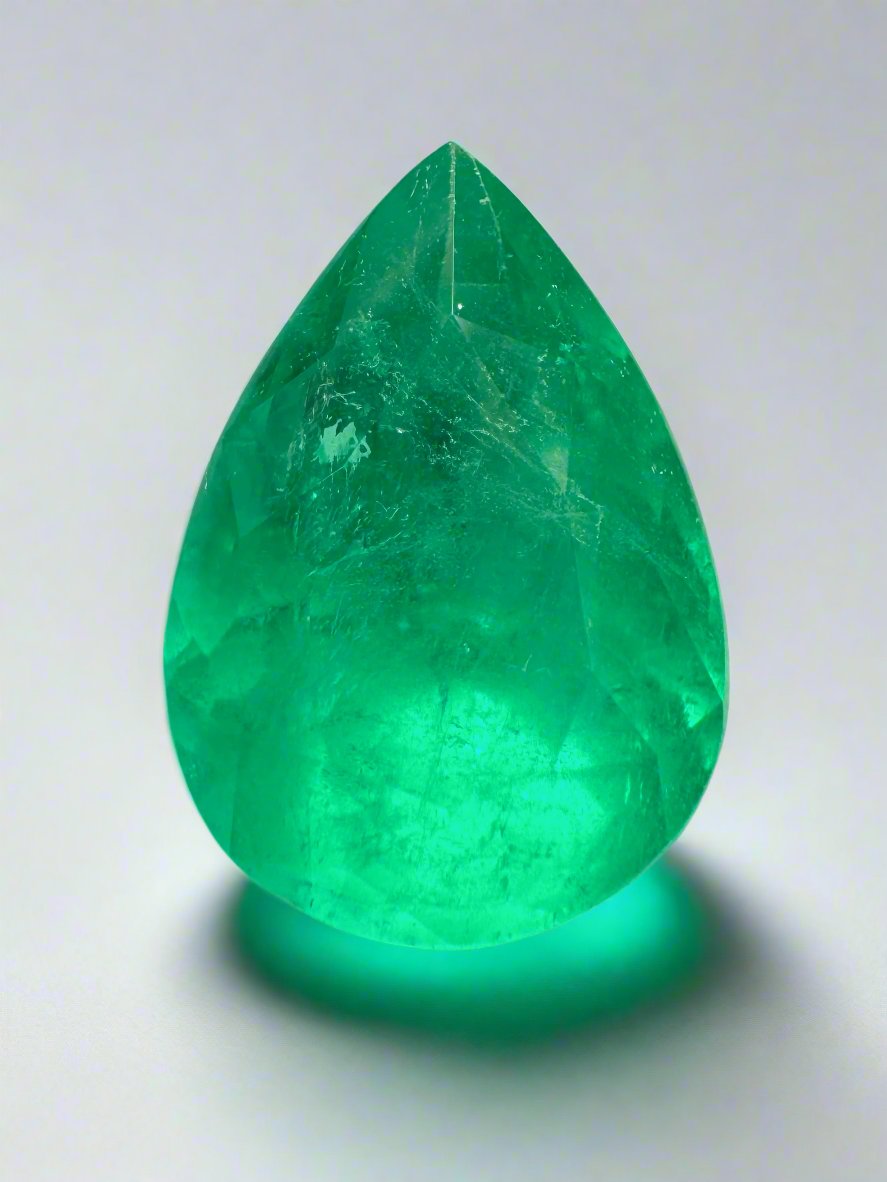 6.01 carat 14x10 Medium Yellowish Green Natural Loose Colombian Emerald-Pear Cut