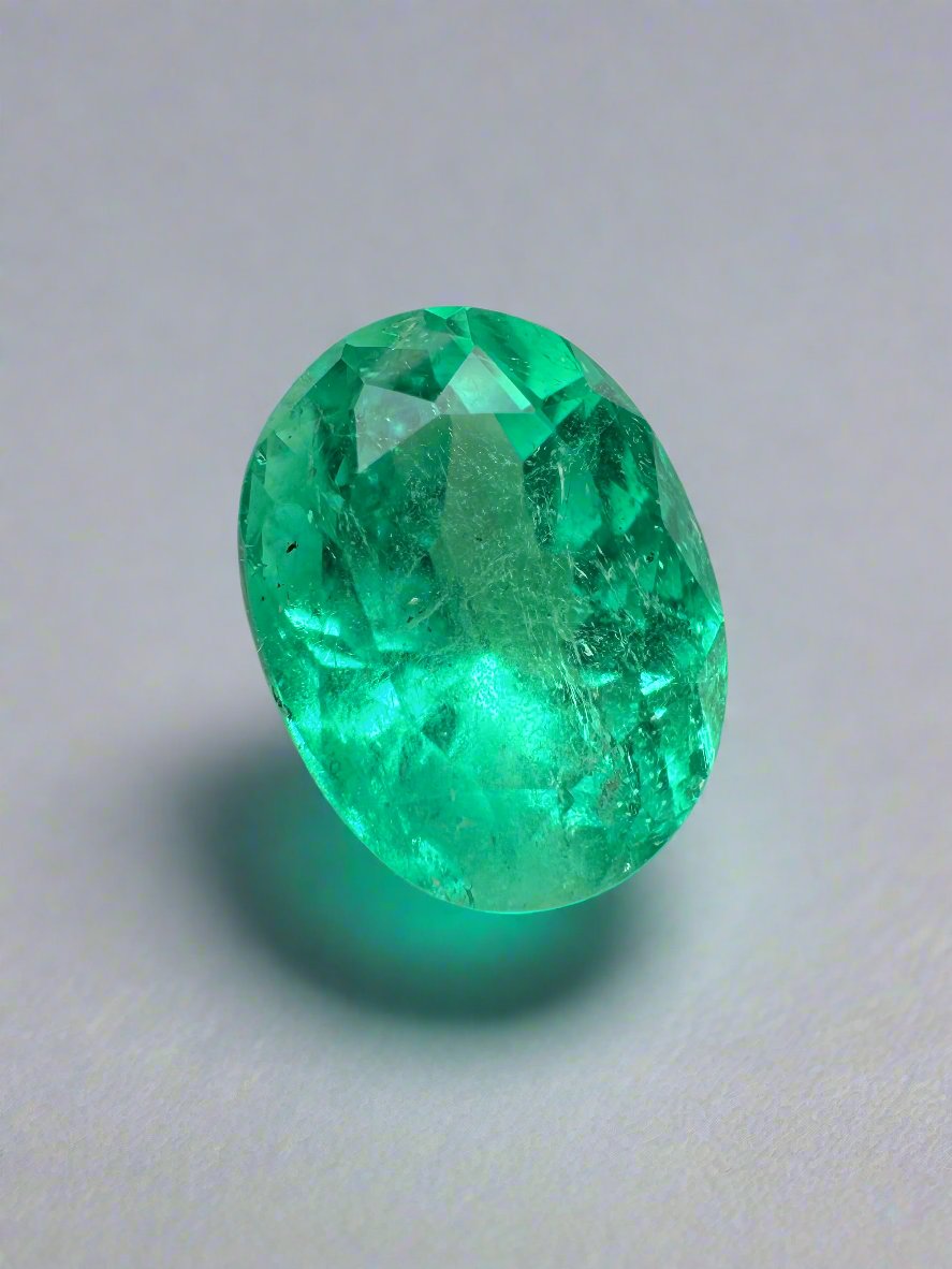 4.03 Carat 11x8 Pure Green Loose Colombian Emerald-Oval Cut