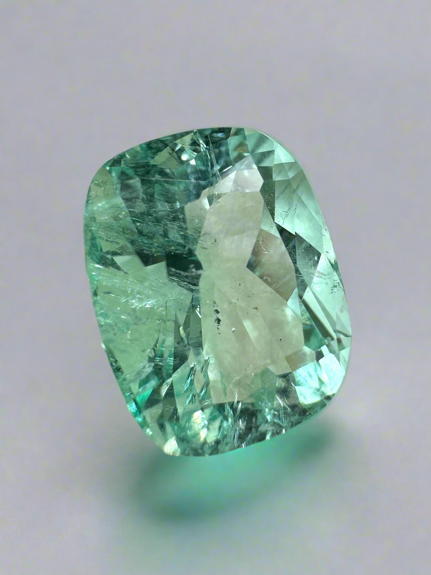 5.96 Carat 13x10 Seafoam Green Freckled Natural Loose Colombian Emerald-Elongated Cushion Cut