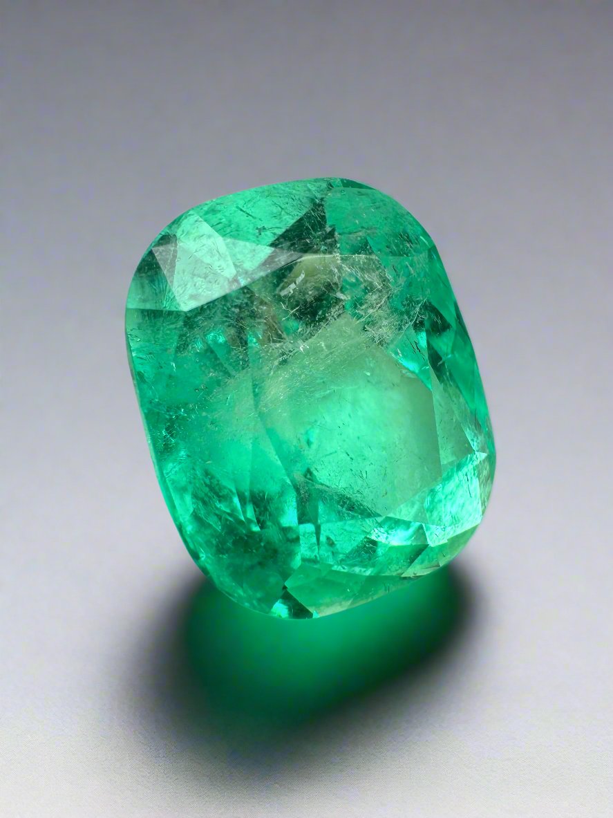 9.23 Carat 14x12 Muzo Yellowish Green Natural Loose Colombian Emerald-Cushion Cut