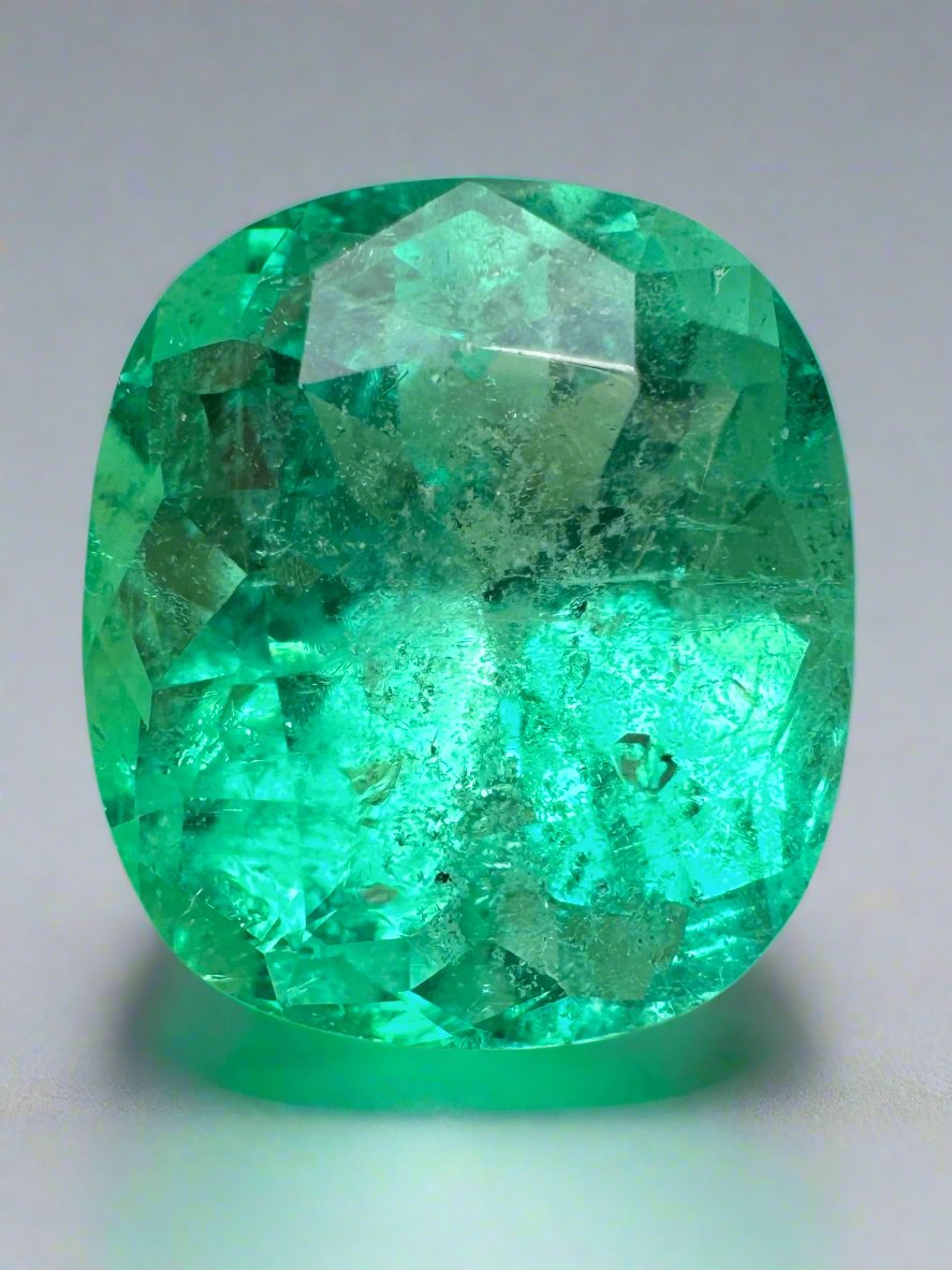 9.89 Carat 14x12 Spring Green Natural Loose Colombian Emerald-Cushion Cut