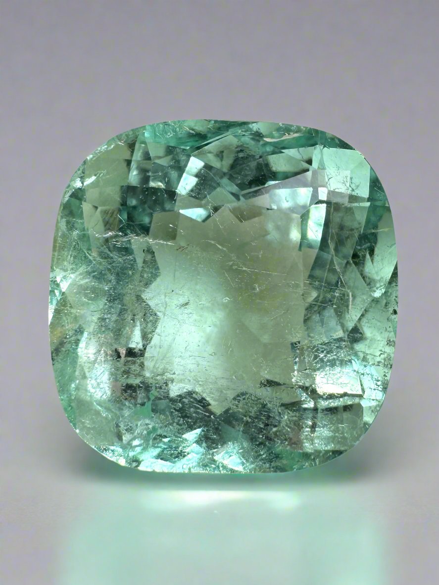 12.86 Carat 14.5x14 Natural Cushion Colombian Emerald