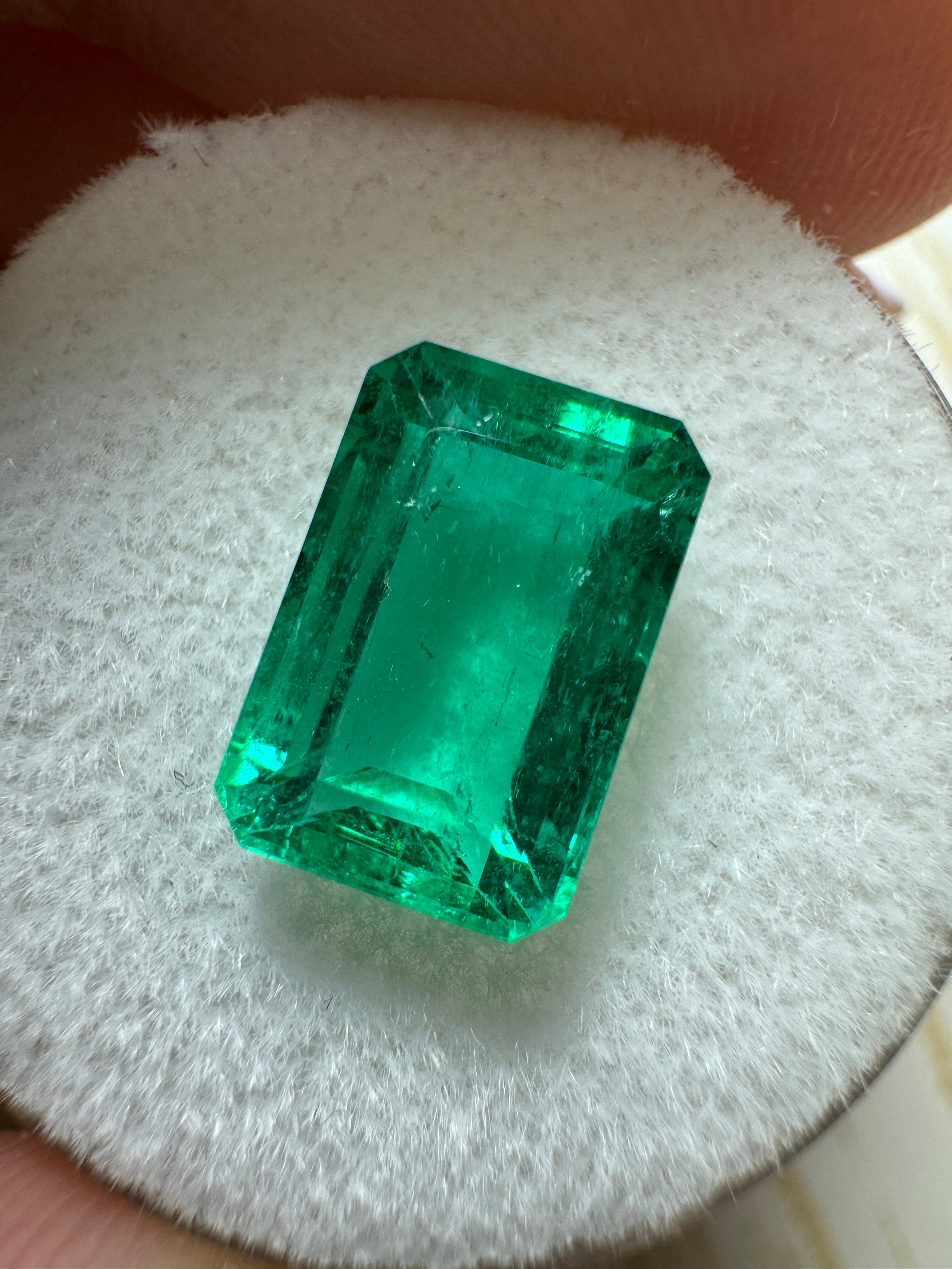 3.39 Carat Vivid Bluish Green Natural Loose Colombian Emerald-Elongated Emerald Cut - JR Colombian Emeralds