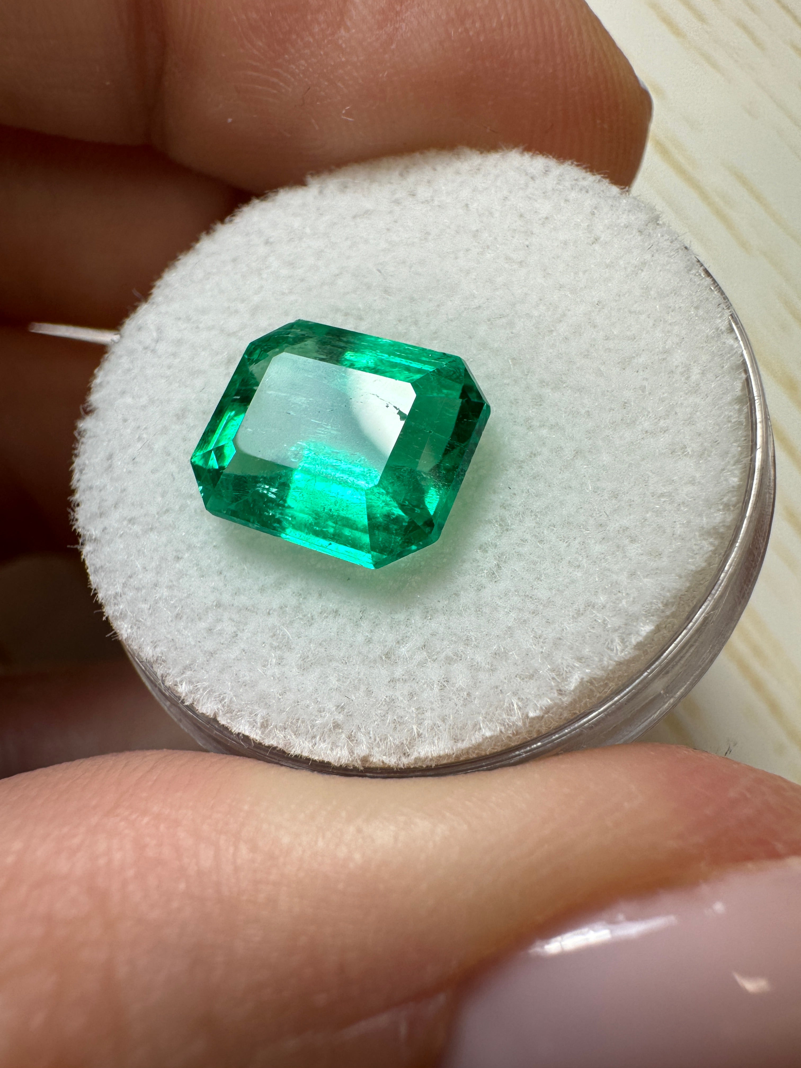 3.61 Carat 10x9 Vivacious Green Natural Loose Colombian Emerald-Emerald Cut - JR Colombian Emeralds