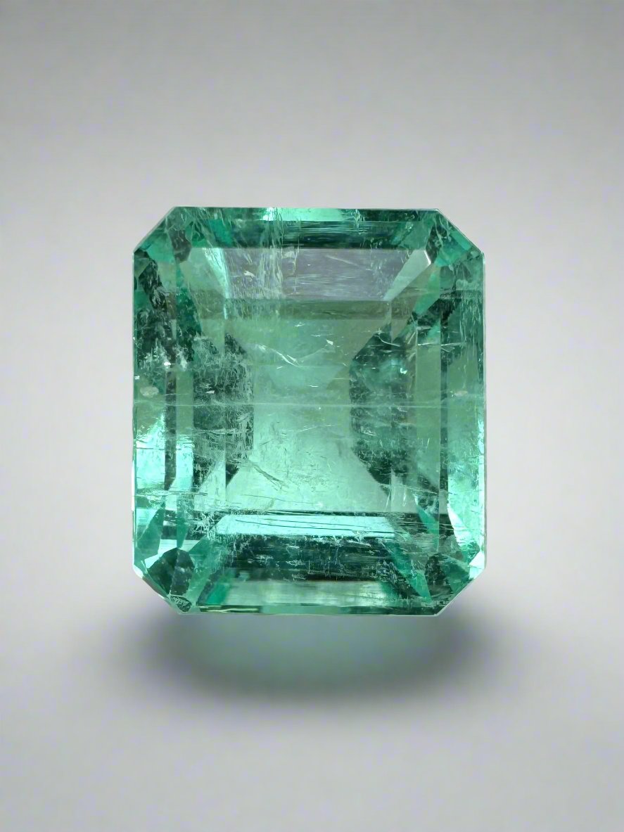 4.91 Carat 10x8.5 Chunky Pastel Bluish Green Natural Loose Colombian Emerald-Emerald Cut