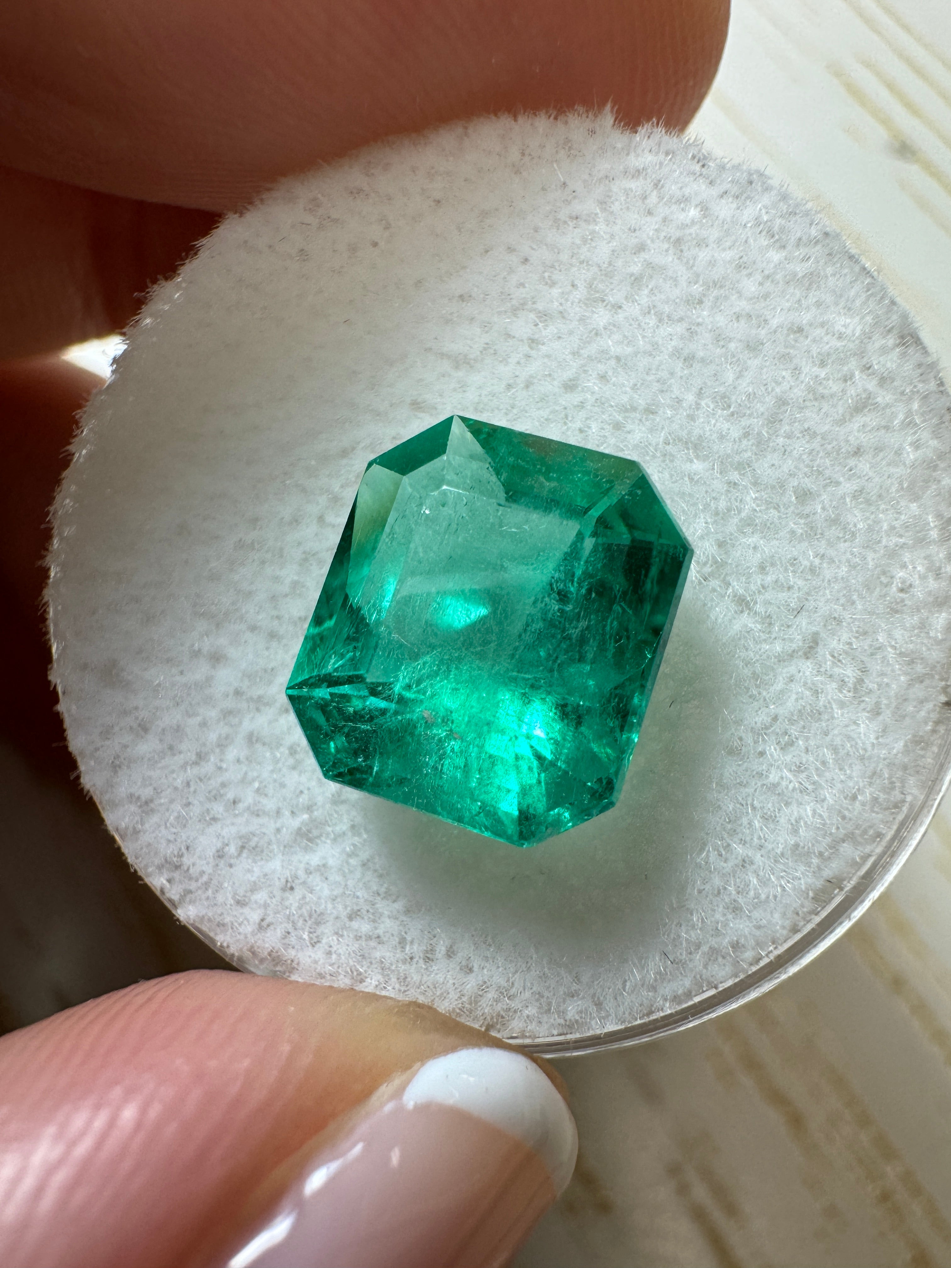 3.80 Carat 10x9 Glowing Green Natural Loose Colombian Emerald-Emerald Cut - JR Colombian Emeralds