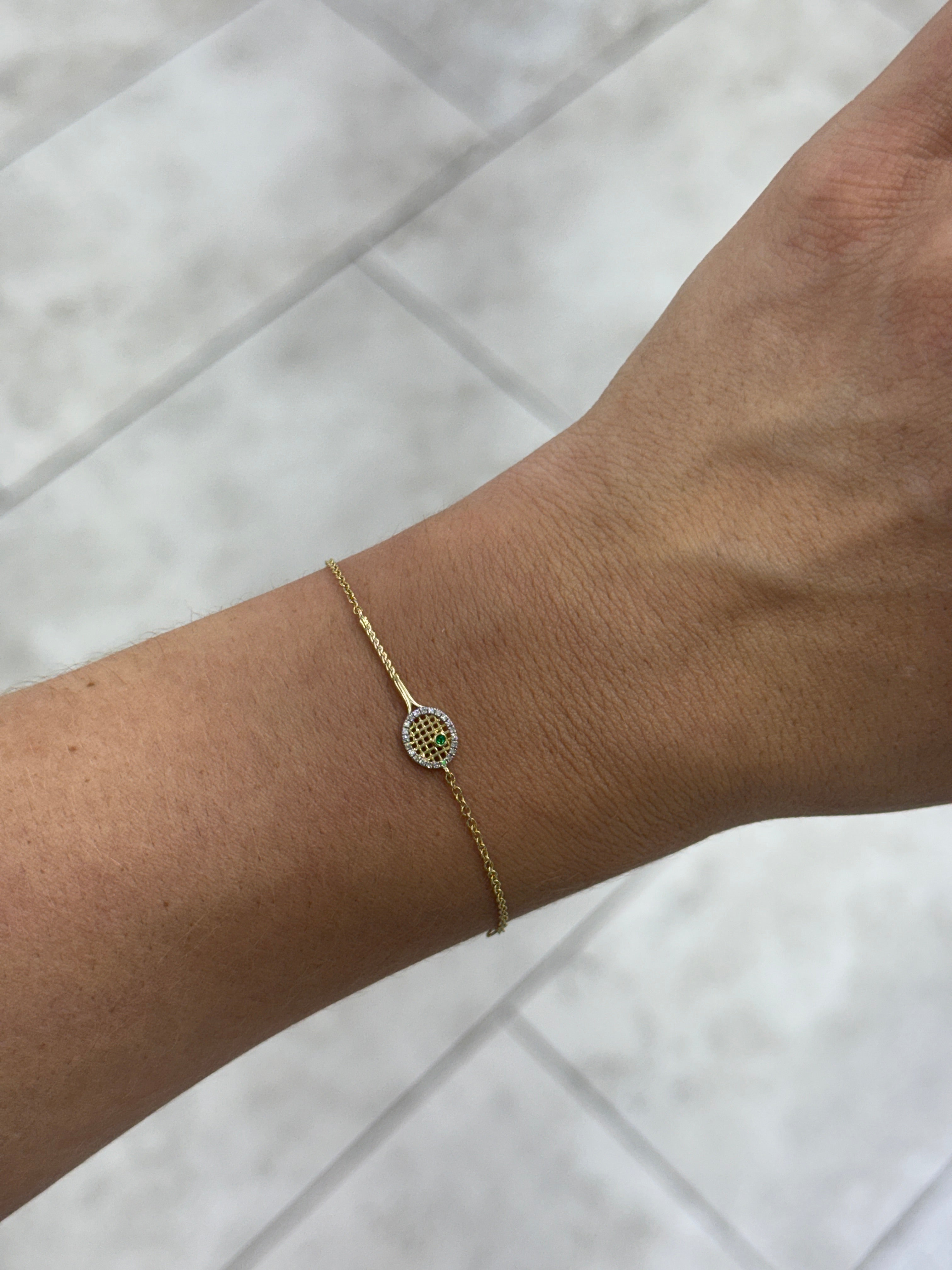 0.08tcw 14K Natural Round Emerald & Diamond Halo Tennis Bracket Gold Bracelet