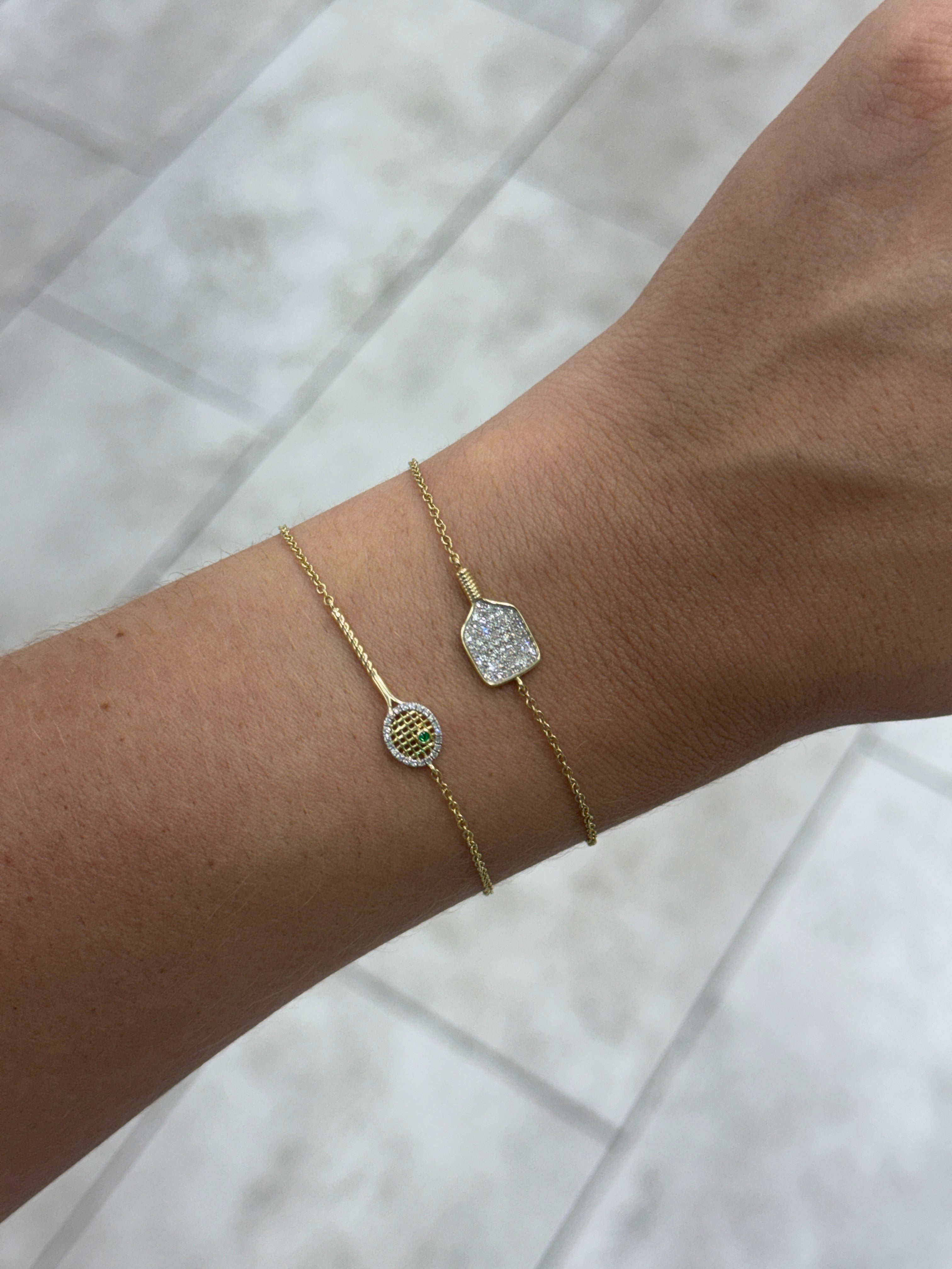 0.08tcw 14K Natural Round Emerald & Diamond Halo Tennis Bracket Gold Bracelet
