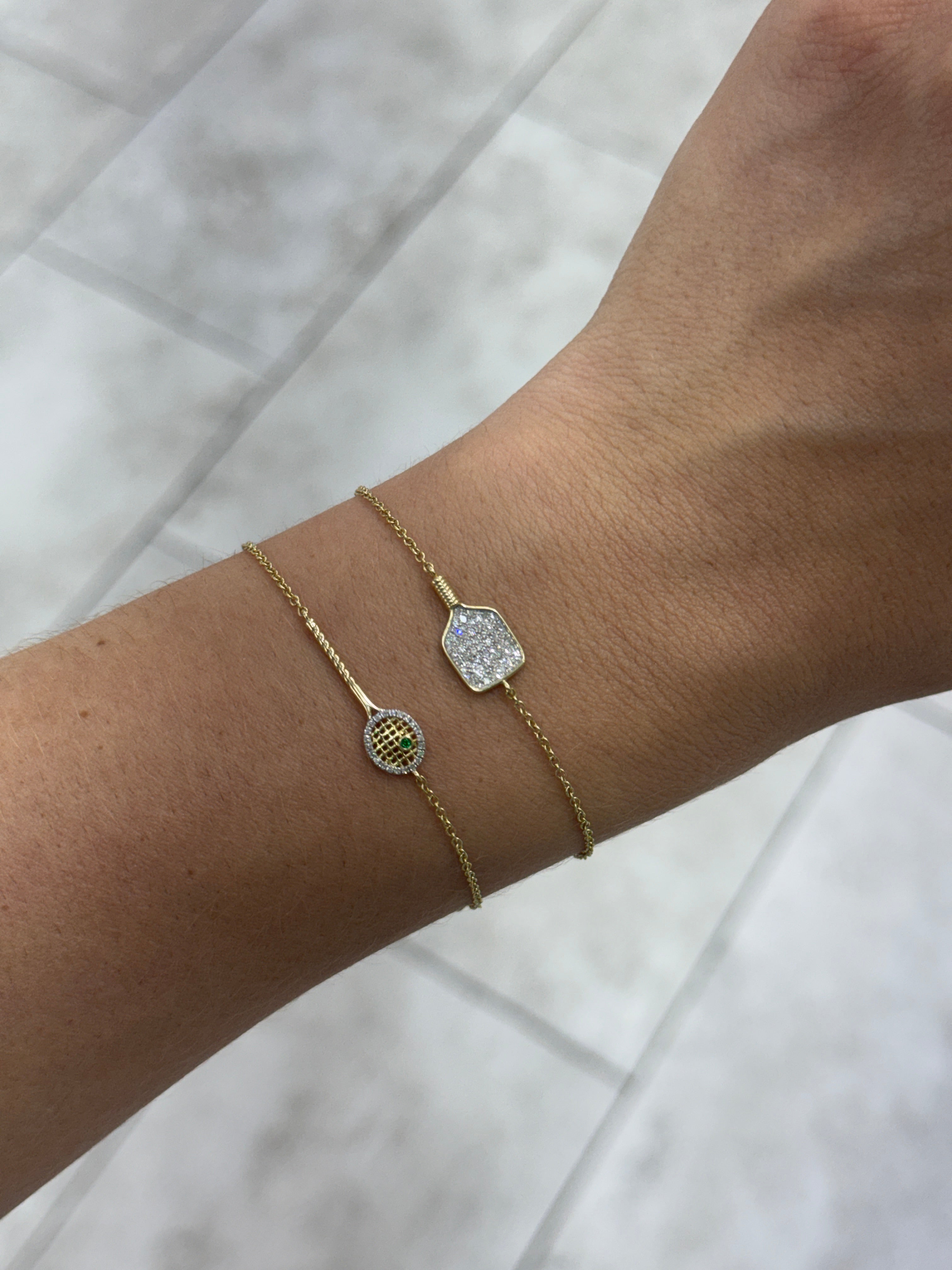 0.08tcw 14K Natural Round Emerald & Diamond Halo Tennis Bracket Gold Bracelet