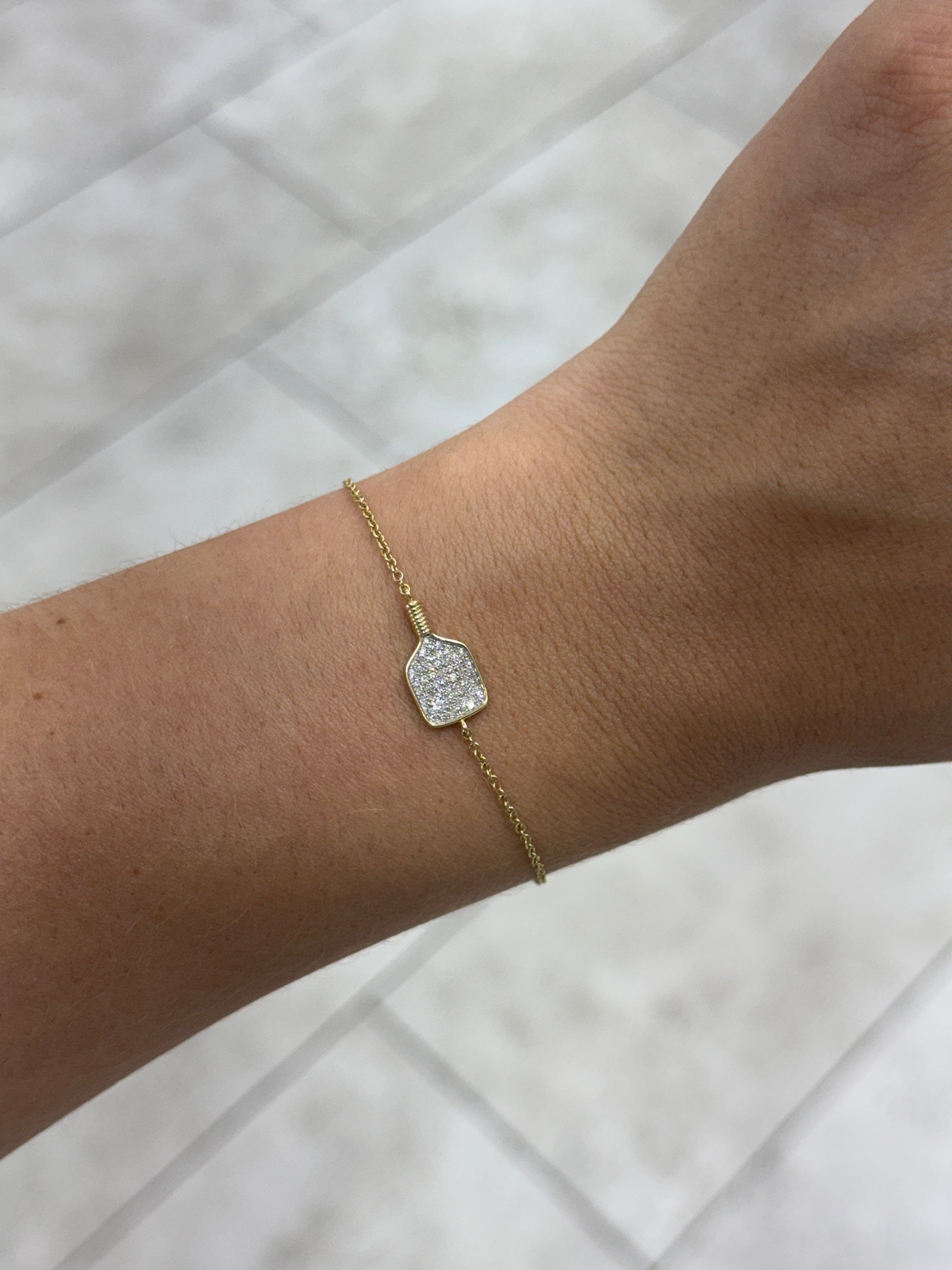 0.20tcw 14K Natural Diamond Pave Set Pickleball Bracket Charm Cable Bracelet