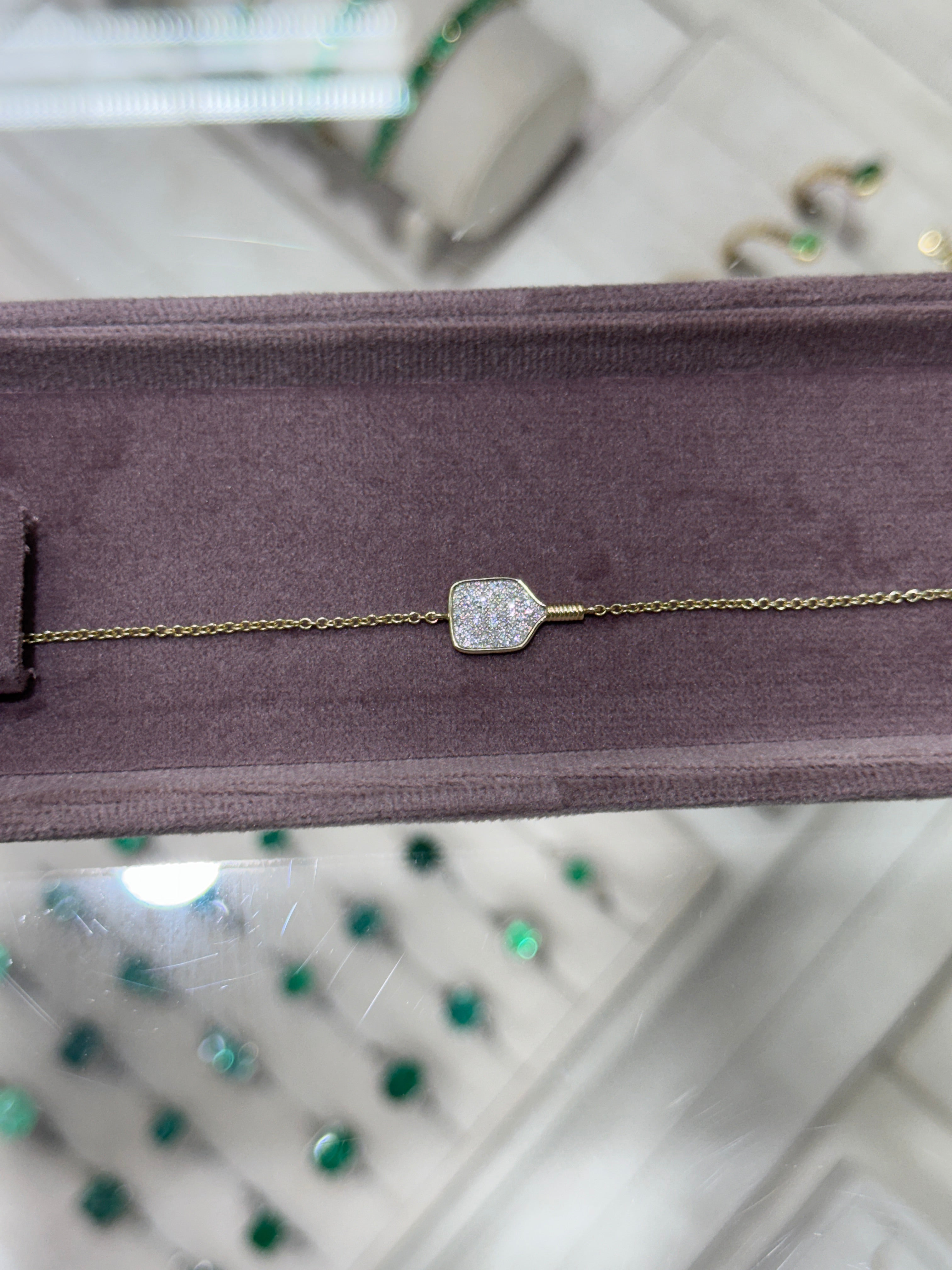 0.20tcw 14K Natural Diamond Pave Set Pickleball Bracket Charm Cable Bracelet
