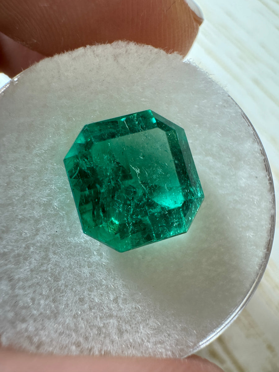 4.18 Carat 10x9.5 Vibrant Loose Colombian Emerald-Asscher Cut