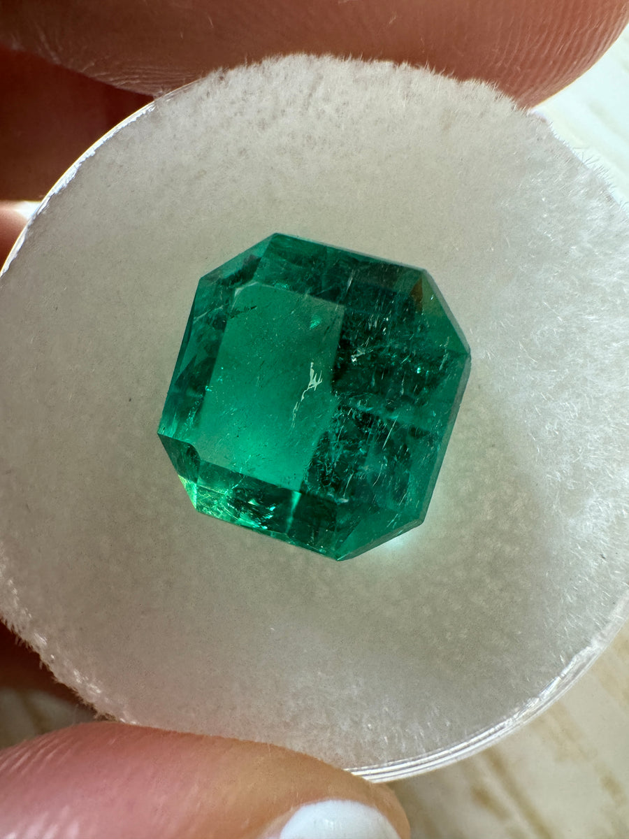 4.18 Carat 10x9.5 Vibrant Loose Colombian Emerald-Asscher Cut