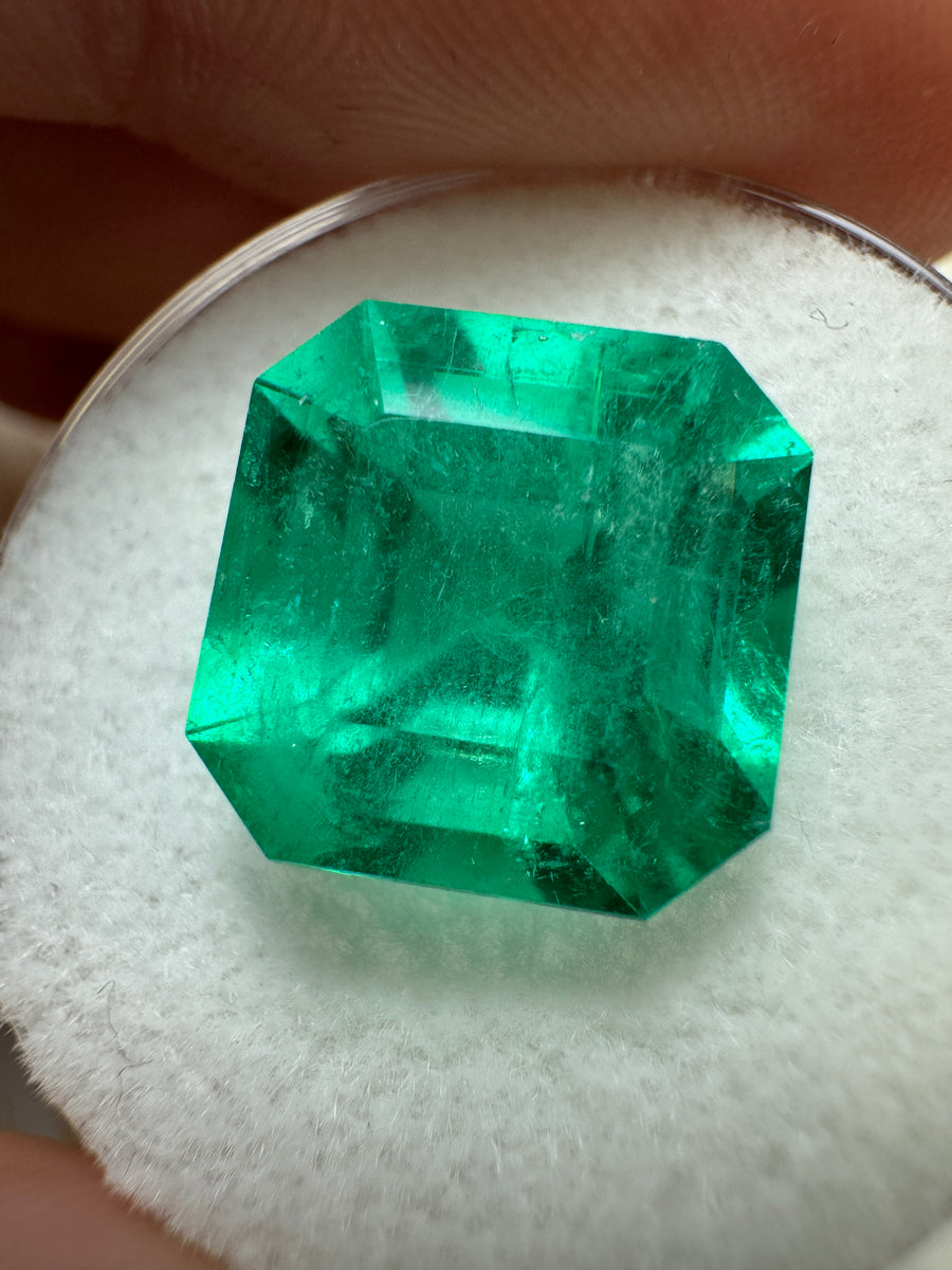 7.38 Carat 11.5x11.5 Intense Bluish Green Natural Loose Colombian Emerald-Asscher Cut
