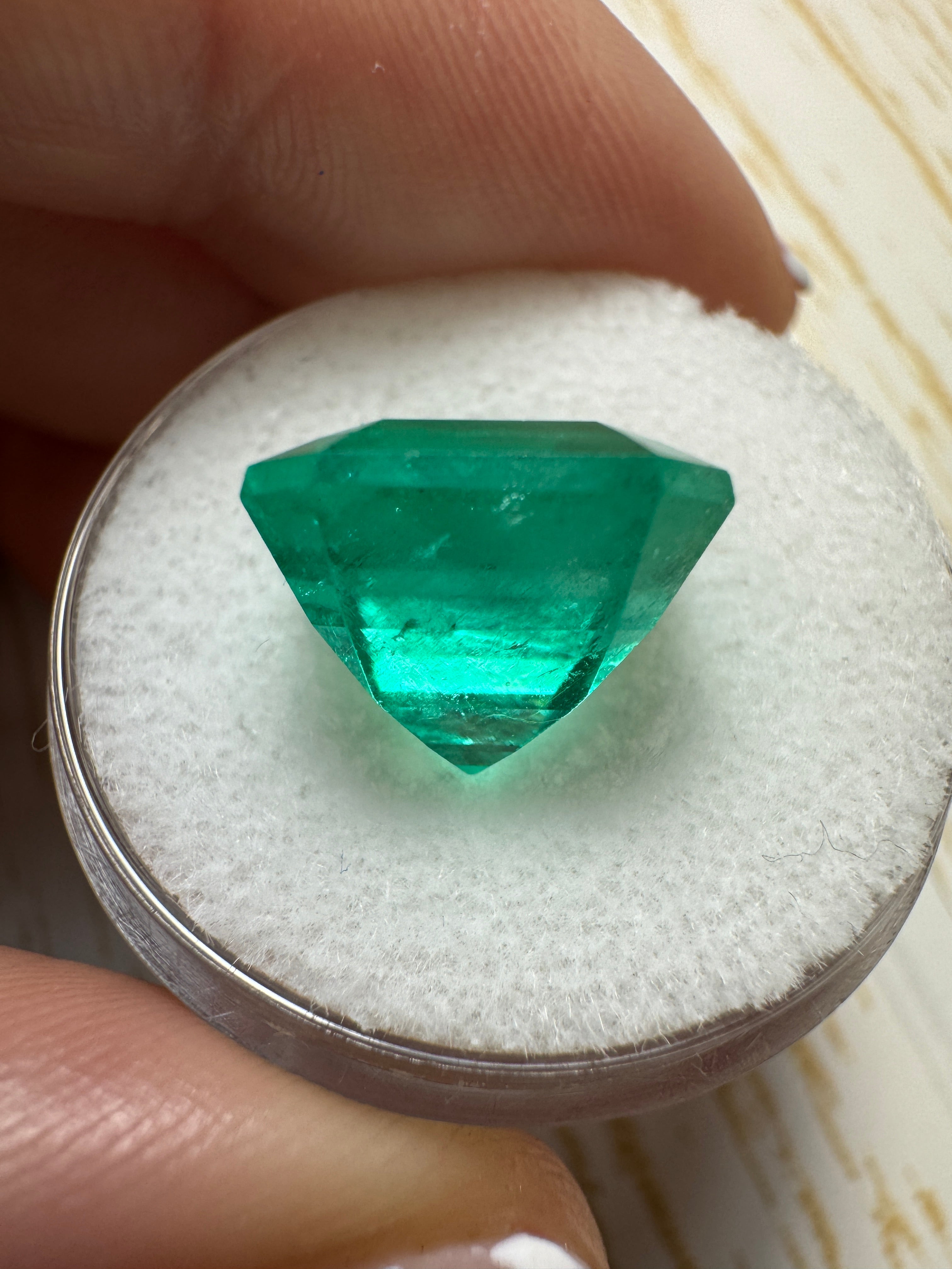 7.38 Carat 11.5x11.5 Intense Bluish Green Natural Loose Colombian Emerald-Asscher Cut - JR Colombian Emeralds