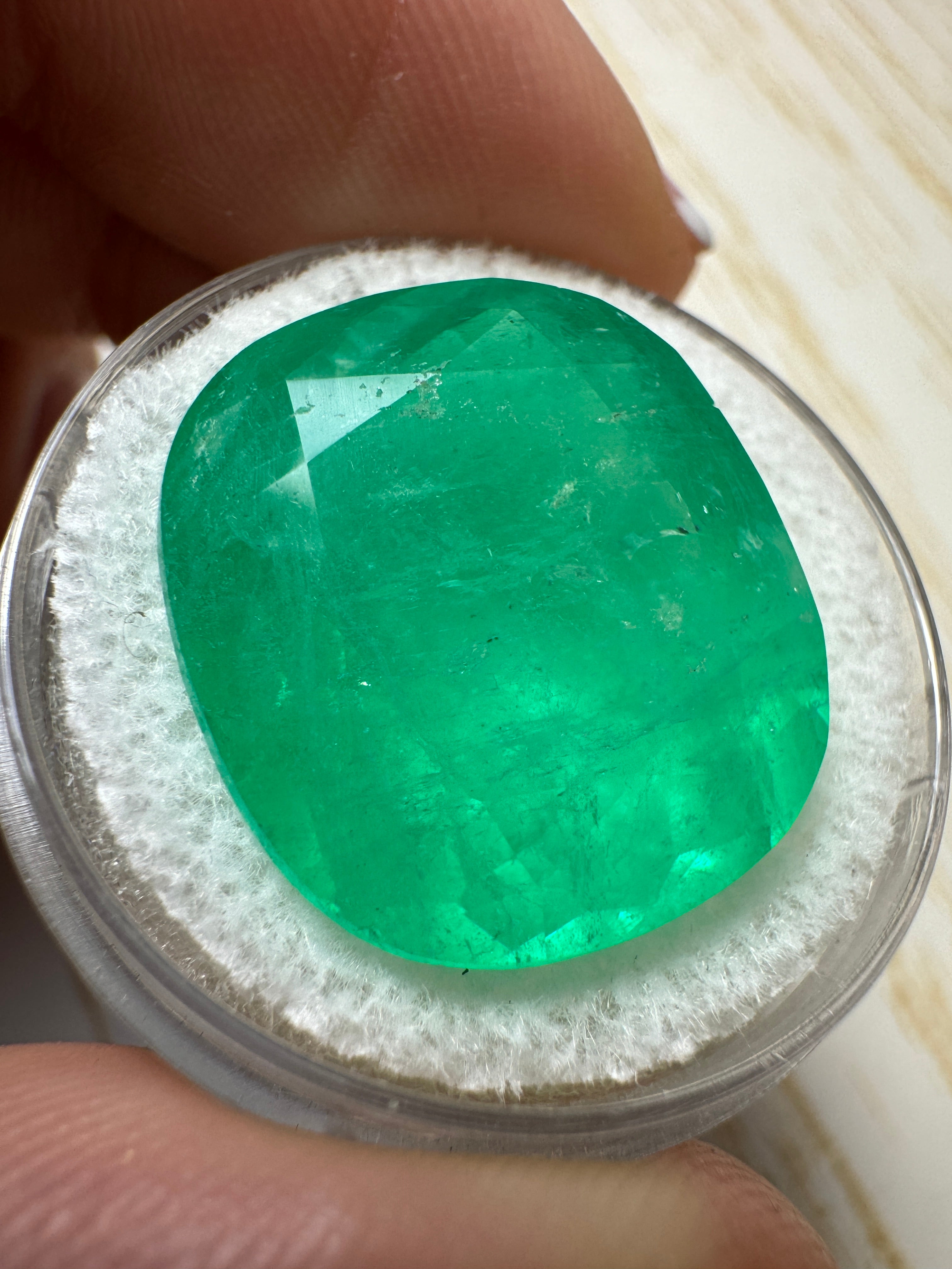 19.63 Carat 18.6x17 Chunky Green Natural Loose Colombian Emerald-Cushion Cut - JR Colombian Emeralds