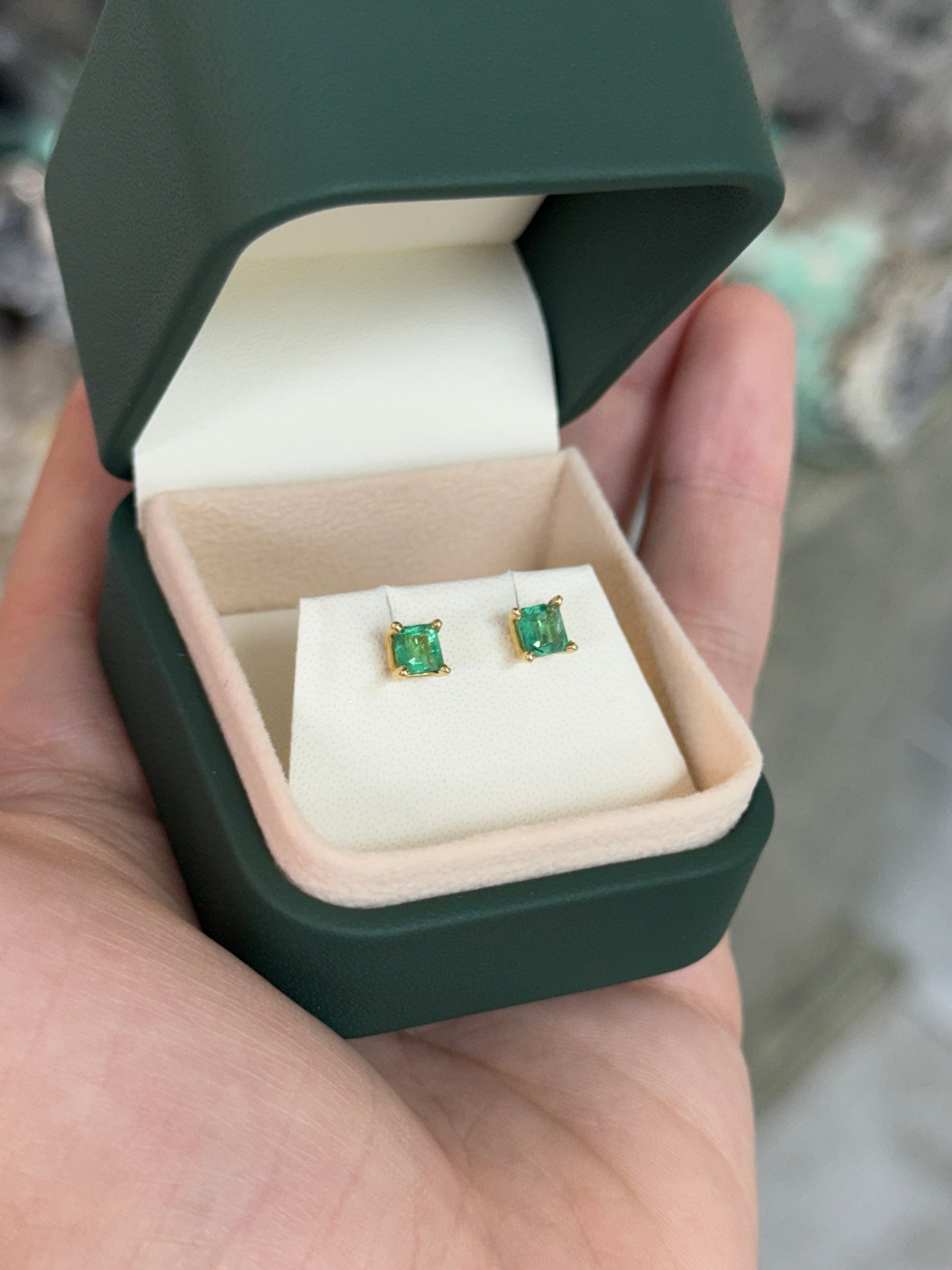 0.80tcw Petite Asscher Cut Emerald Stud Earrings 14K
