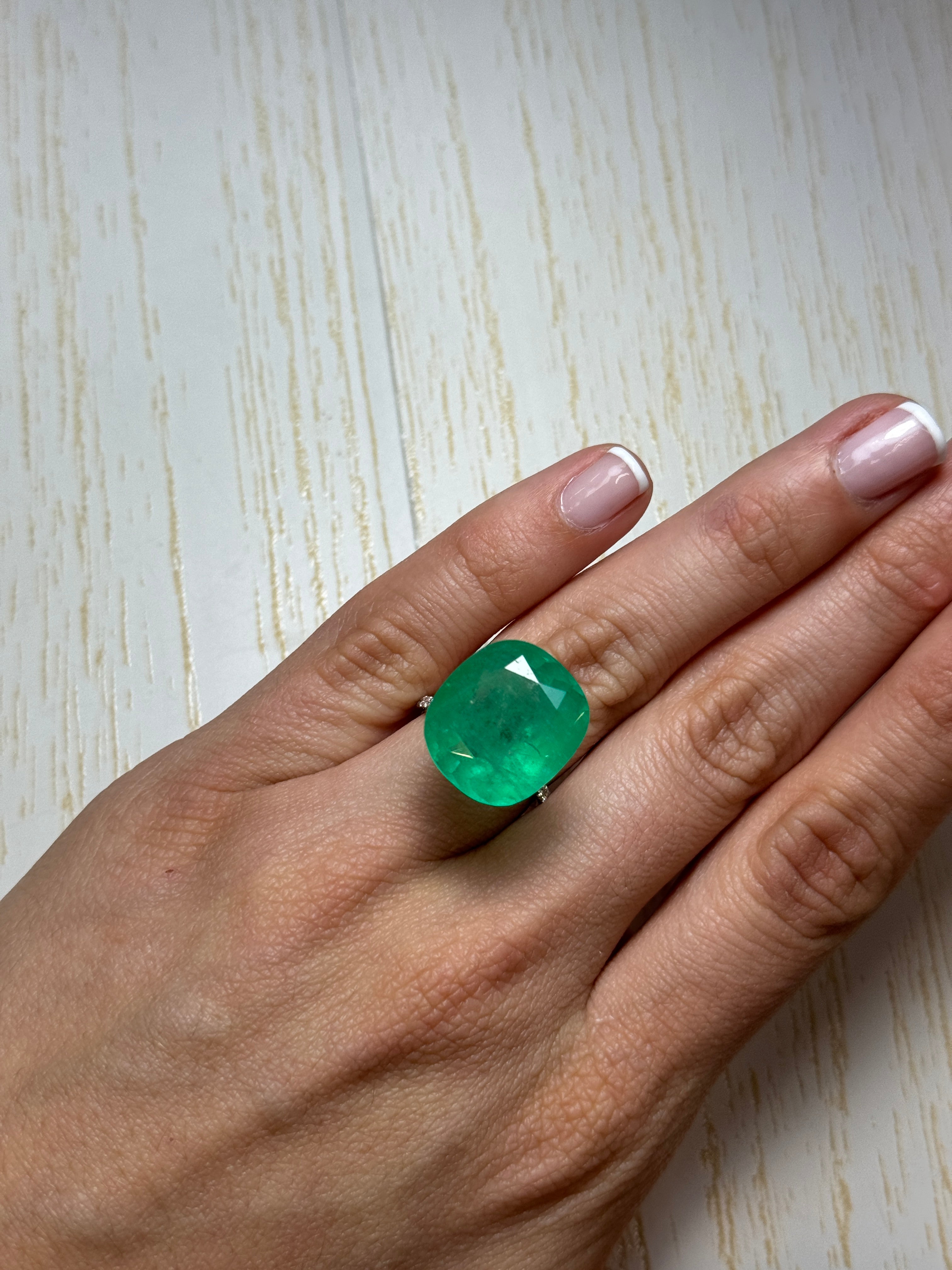 19.63 Carat 18.6x17 Chunky Green Natural Loose Colombian Emerald-Cushion Cut - JR Colombian Emeralds