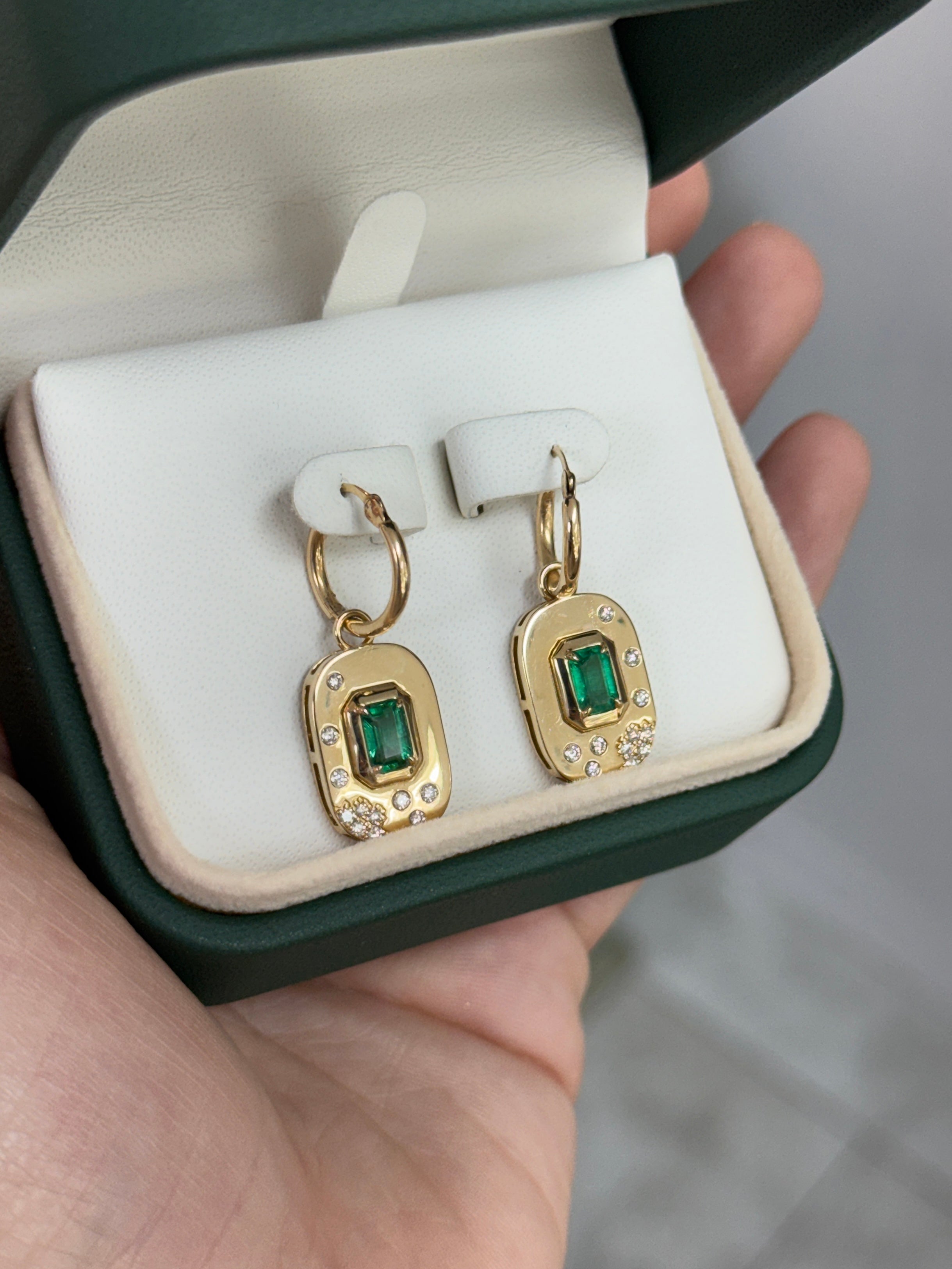 1.45tcw 14K Natural Emerald & Diamond Accent Drop and Dangle Hoop Earrings