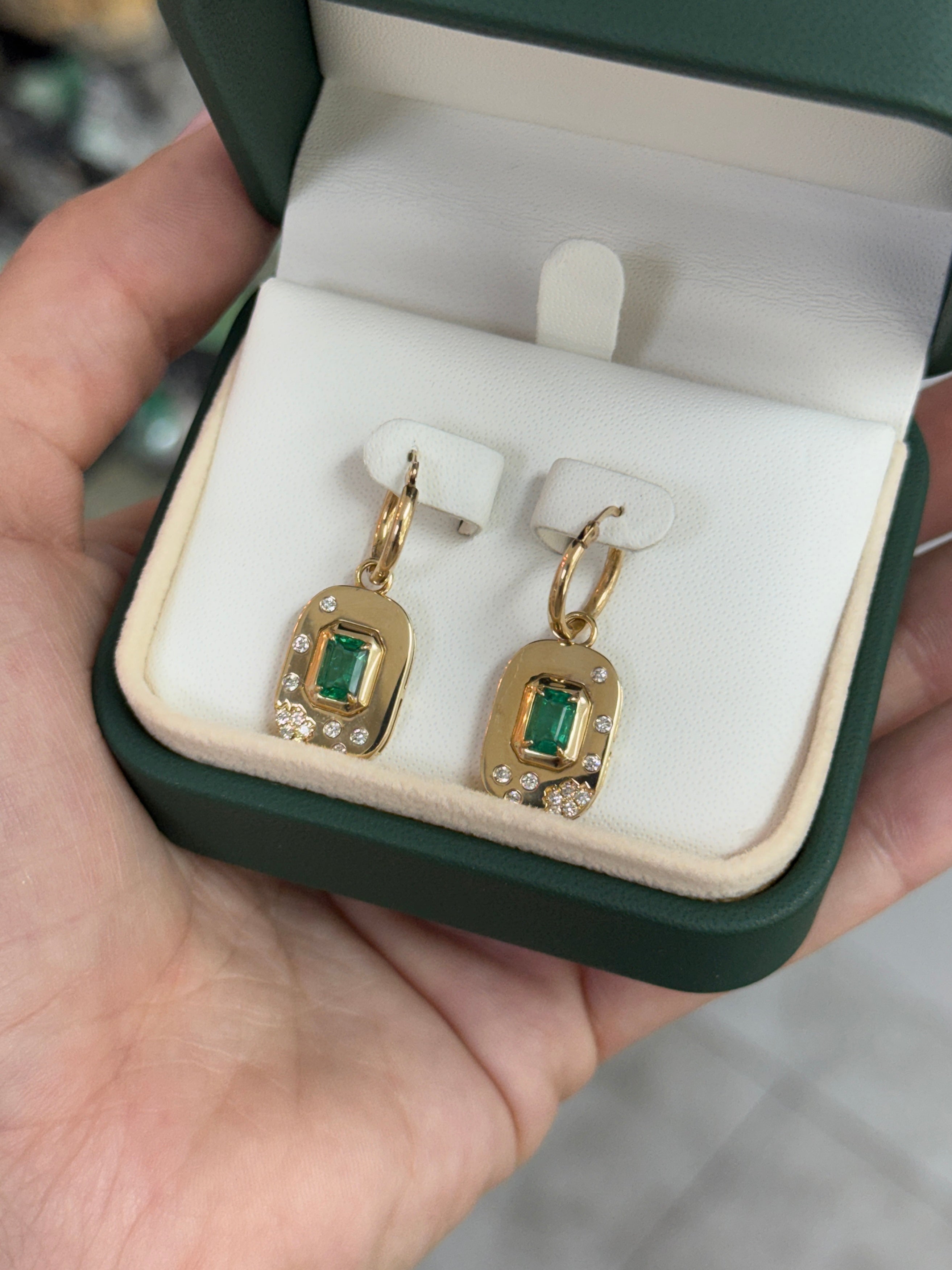 1.45tcw 14K Natural Emerald & Diamond Accent Drop and Dangle Hoop Earrings
