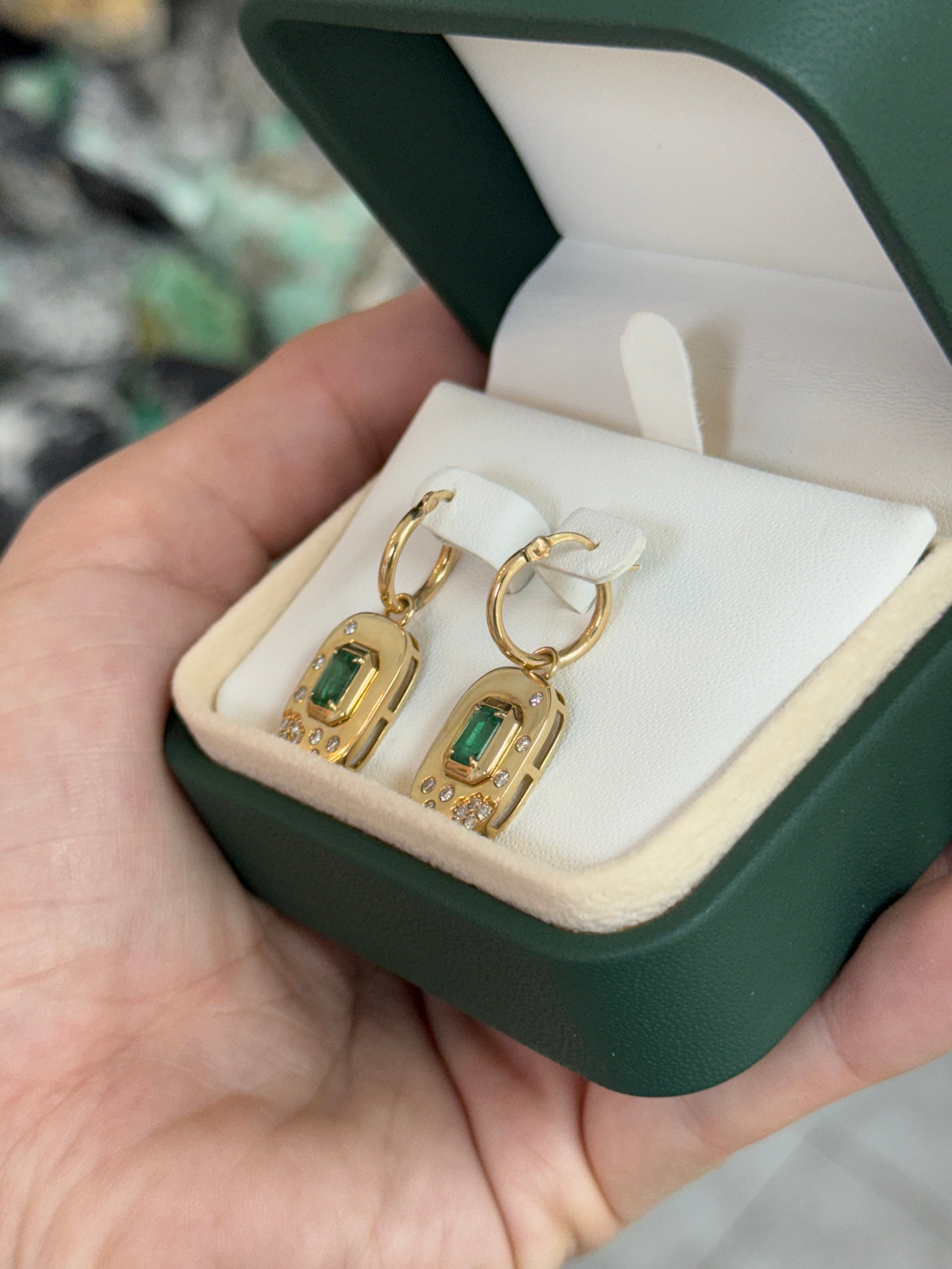 1.45tcw 14K Natural Emerald & Diamond Accent Drop and Dangle Hoop Earrings
