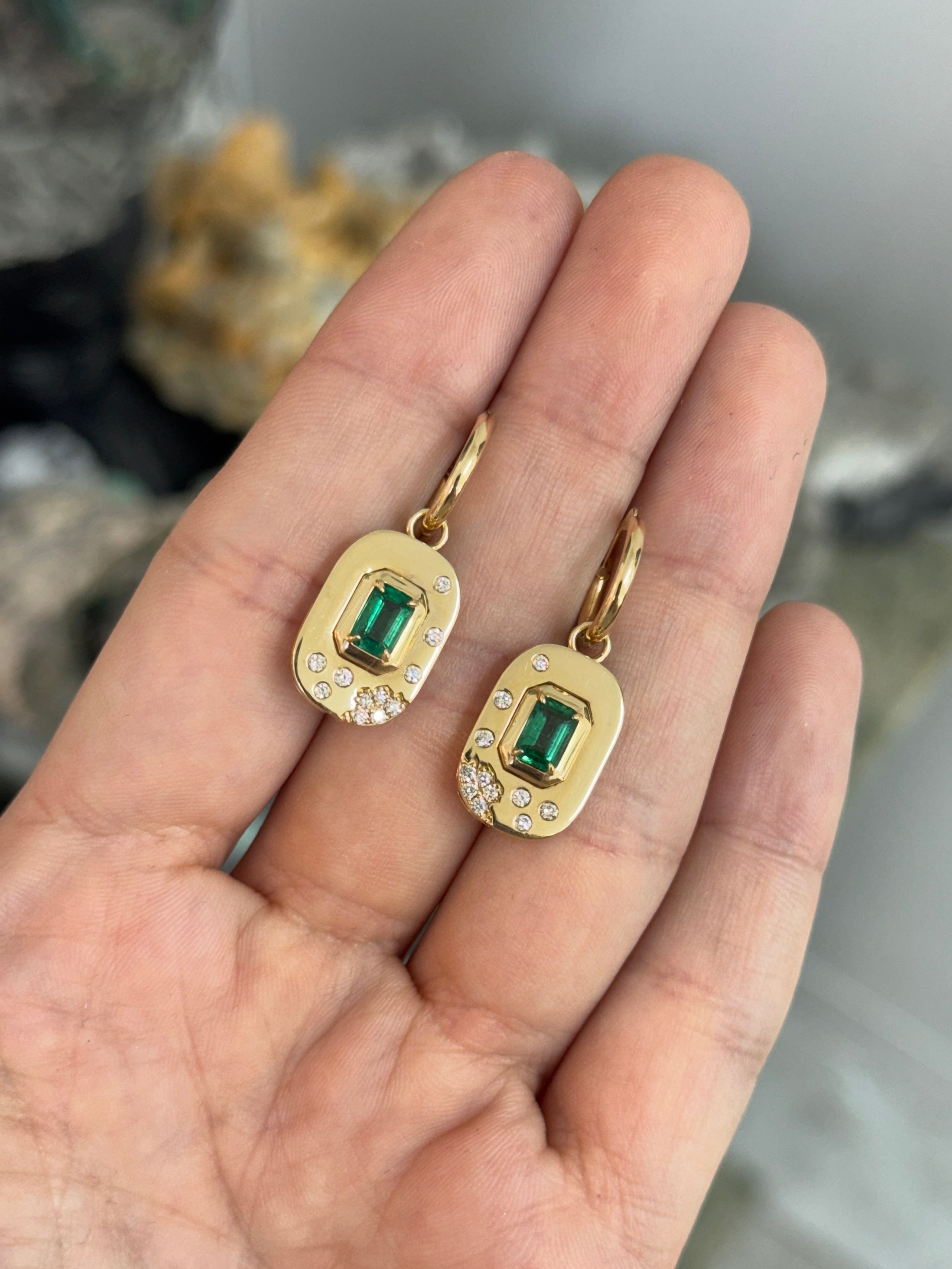 1.45tcw 14K Natural Emerald & Diamond Accent Drop and Dangle Hoop Earrings