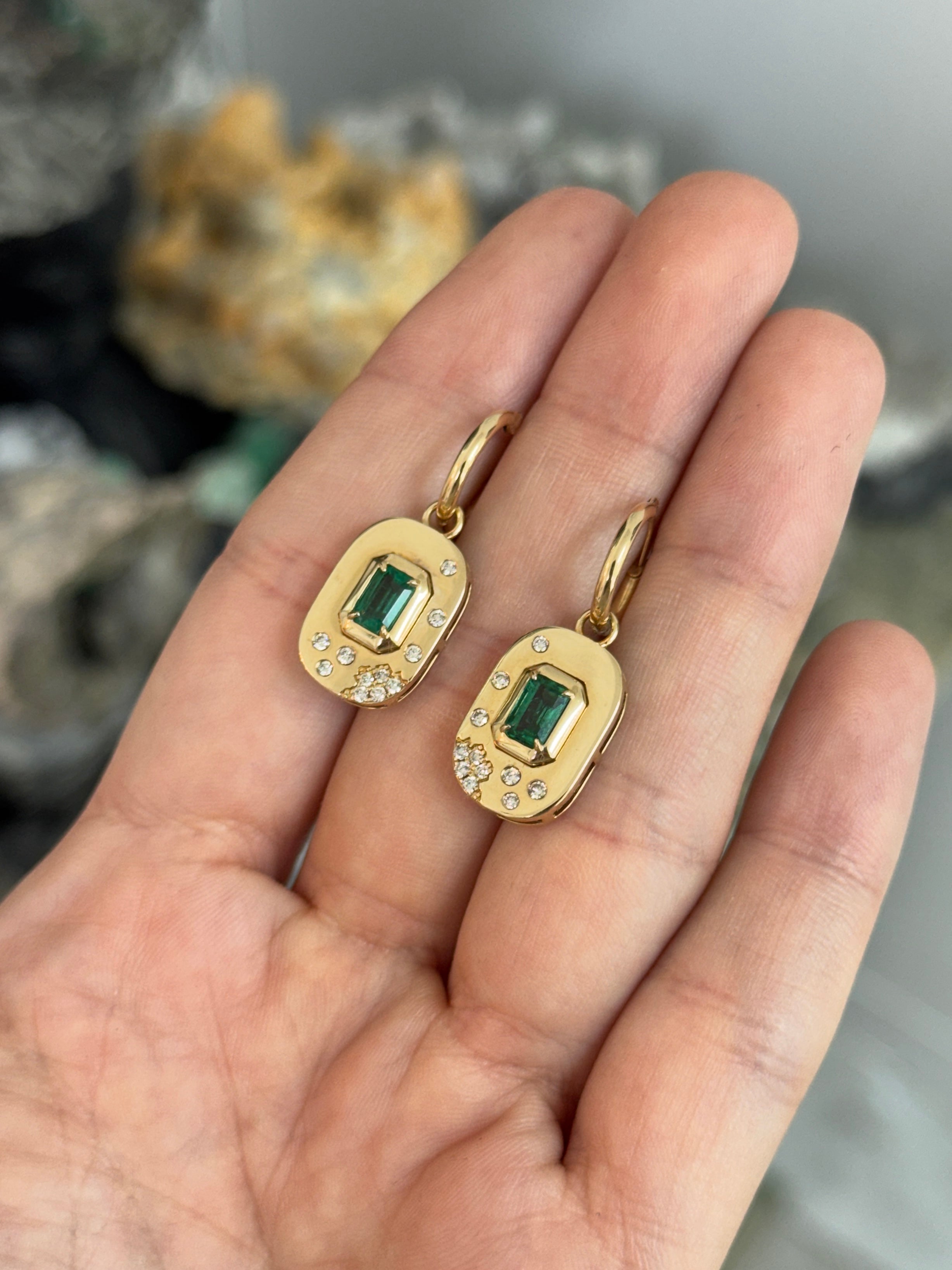 1.45tcw 14K Natural Emerald & Diamond Accent Drop and Dangle Hoop Earrings