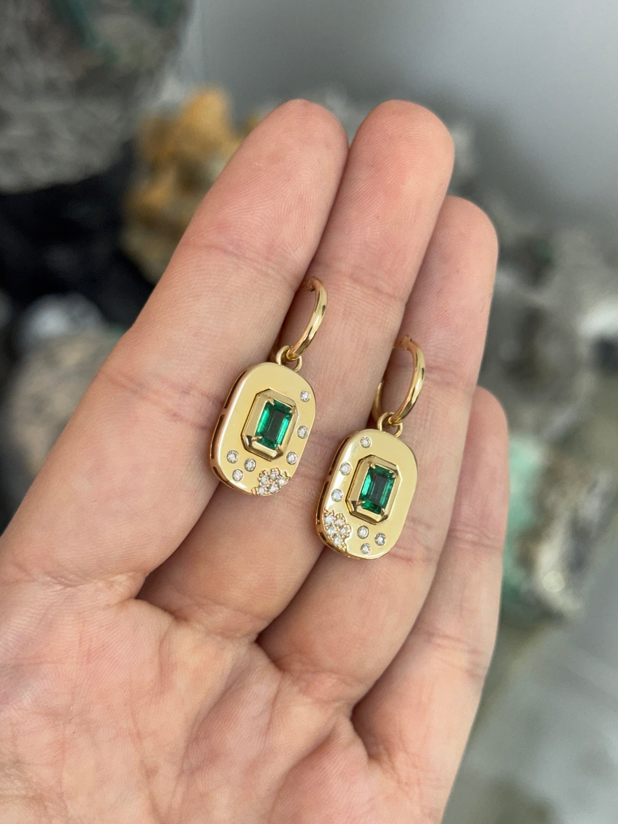 1.45tcw 14K Natural Emerald & Diamond Accent Drop and Dangle Hoop Earrings