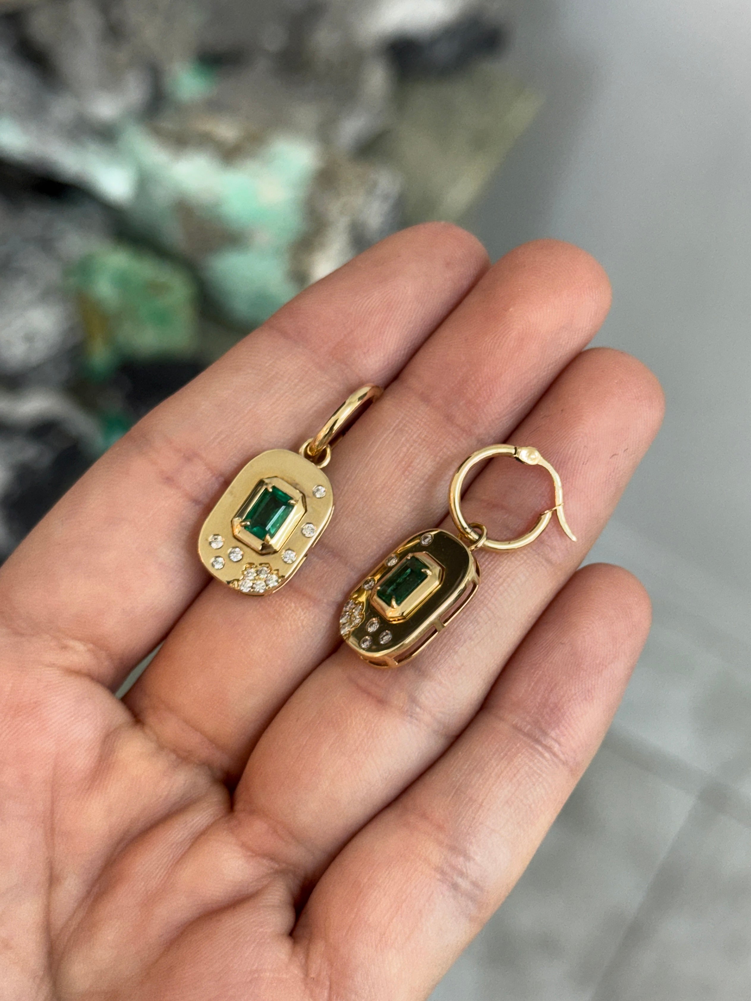 1.45tcw 14K Natural Emerald & Diamond Accent Drop and Dangle Hoop Earrings