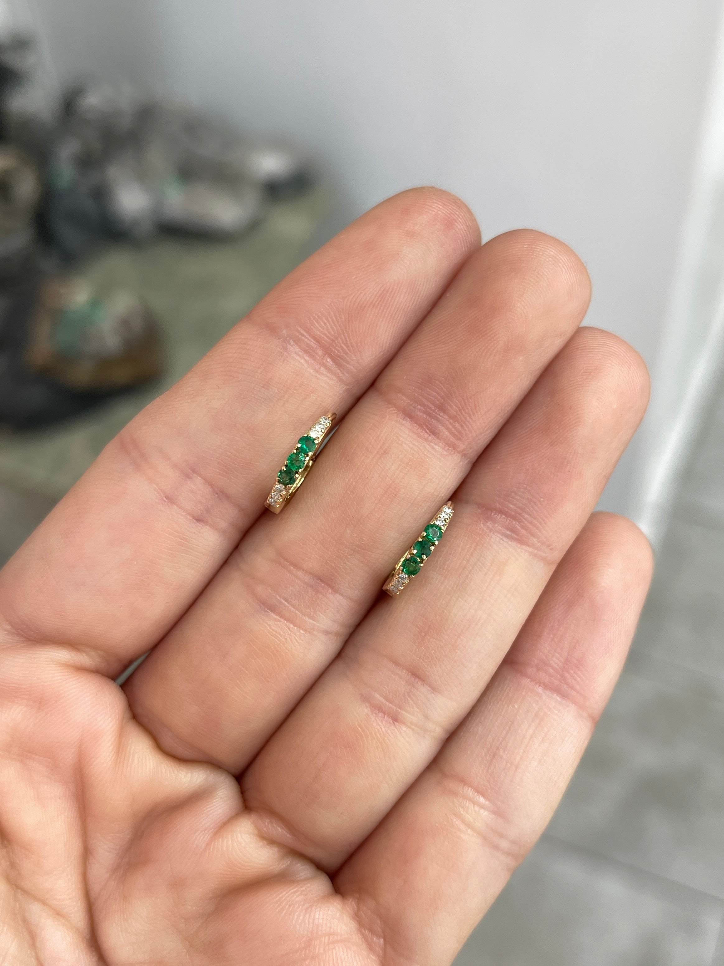 Emerald & Diamond Huggie Earrings 14K