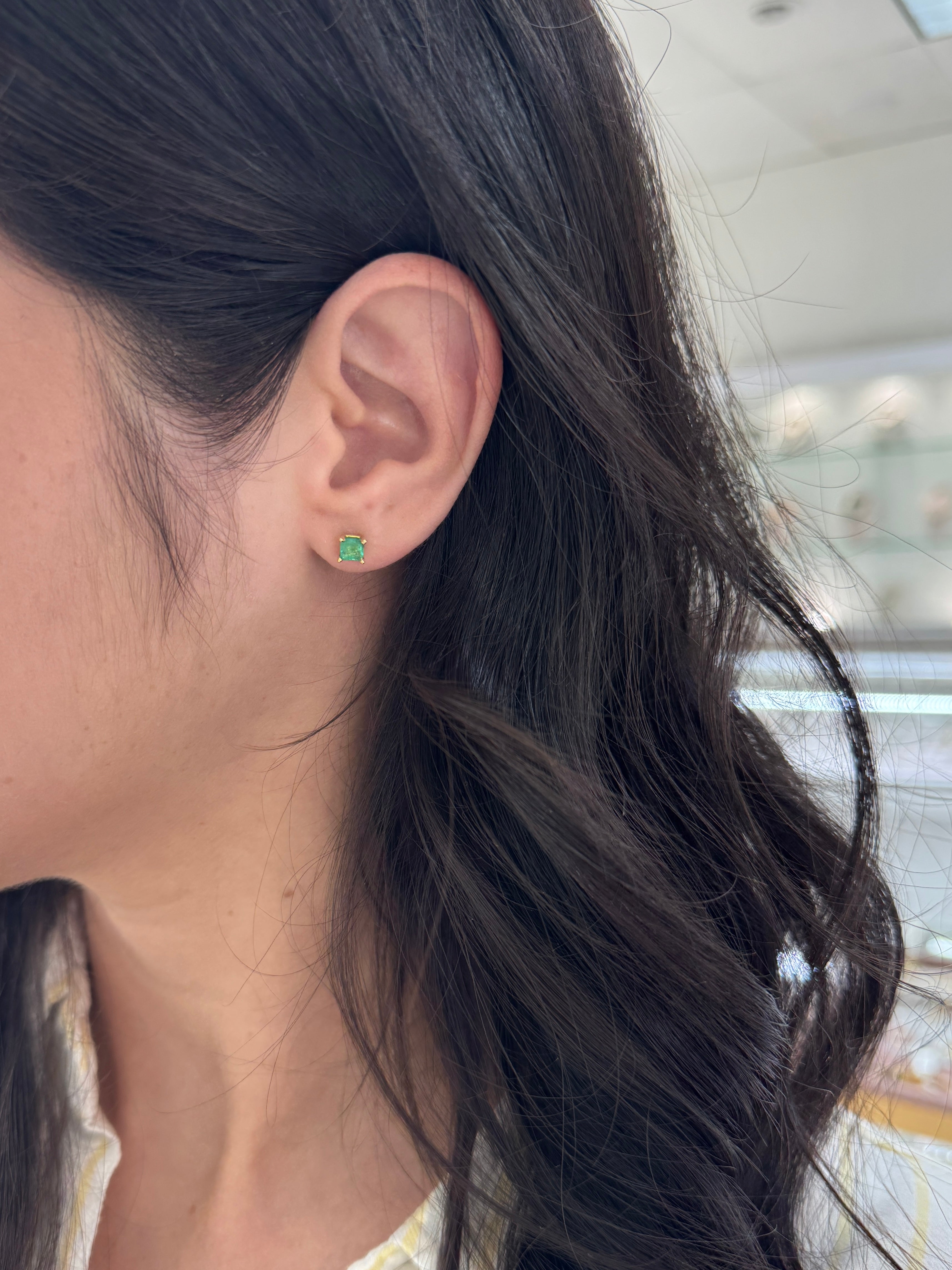 0.80tcw Petite Asscher Cut Emerald Stud Earrings 14K