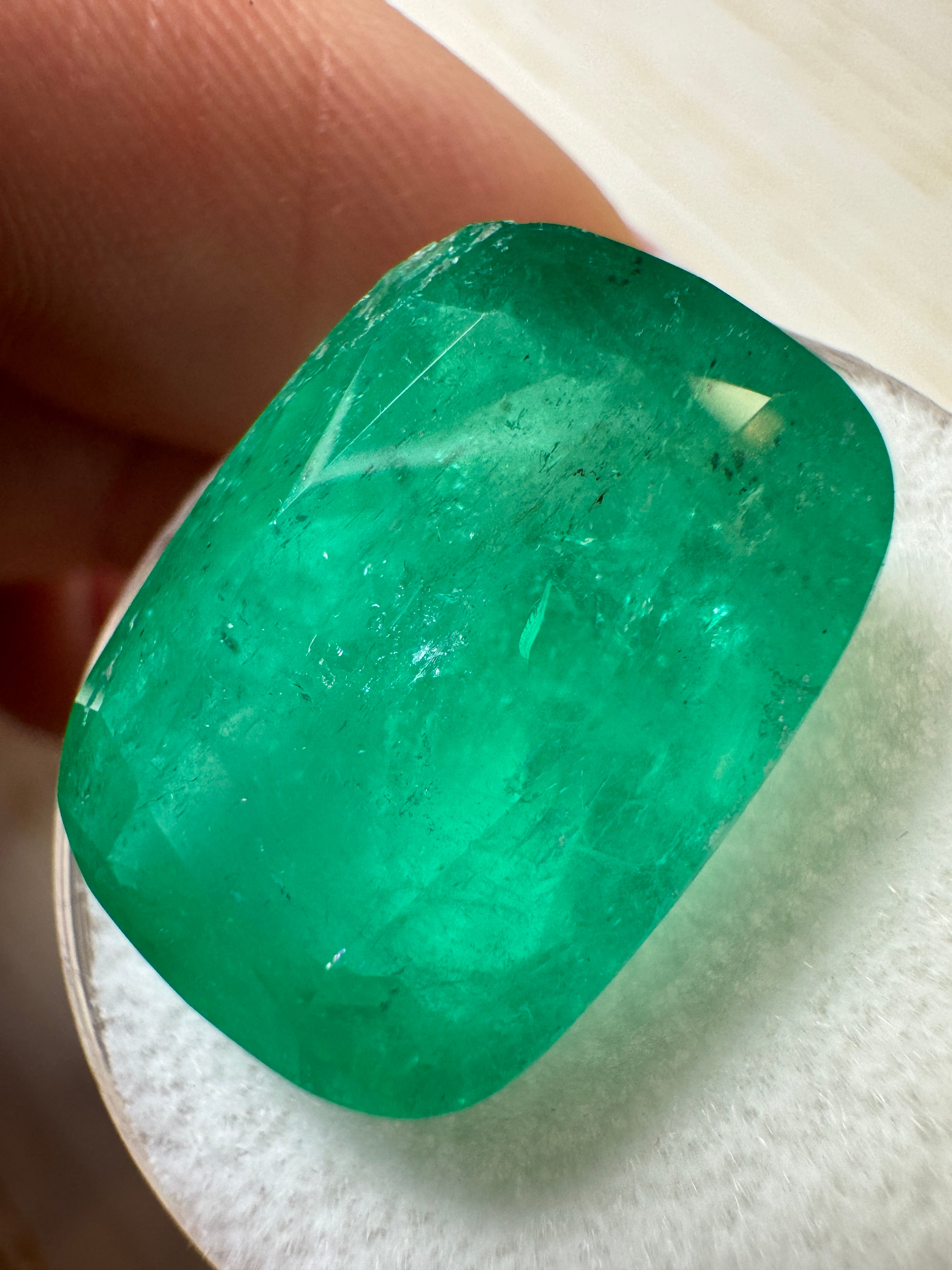 18.64 Carat 19x14 Elongated Green Natural Loose Colombian Emerald-Cushion Cut - JR Colombian Emeralds