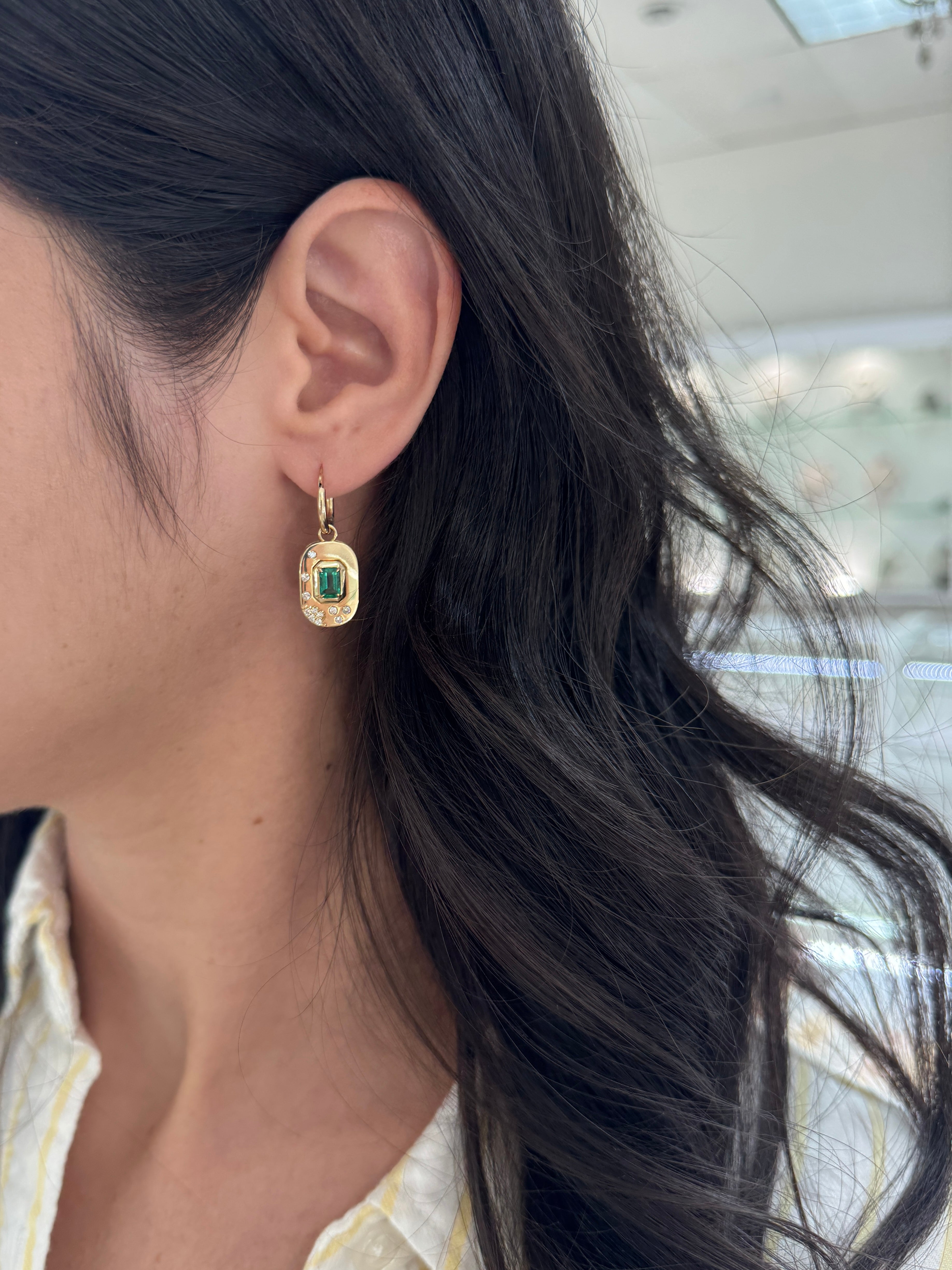 1.45tcw 14K Natural Emerald & Diamond Accent Drop and Dangle Hoop Earrings